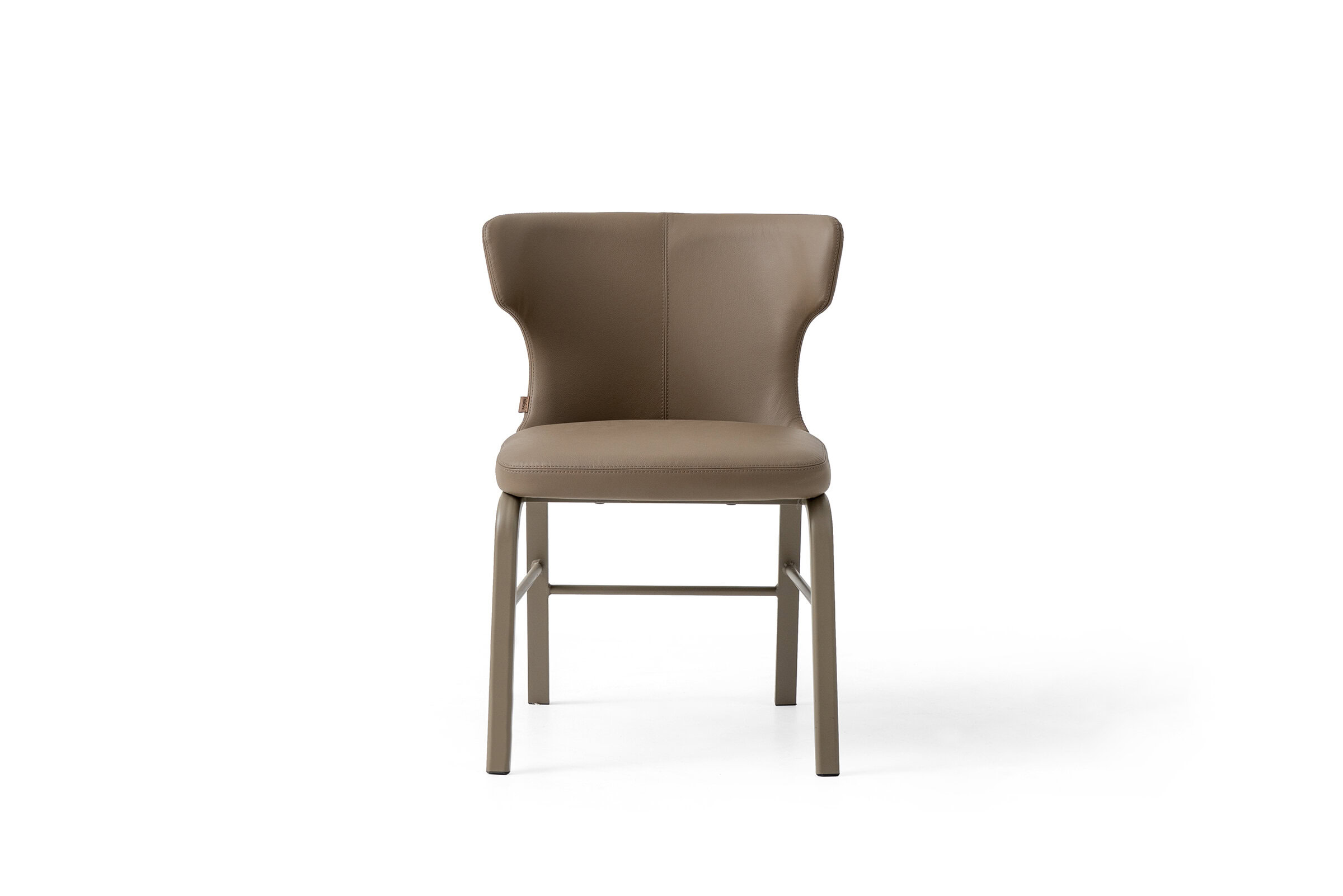 Elegant beige upholstered dining chair with a modern design, featuring a cushioned seat and stylish backrest, ideal for contemporary home and restaurant interiors.
