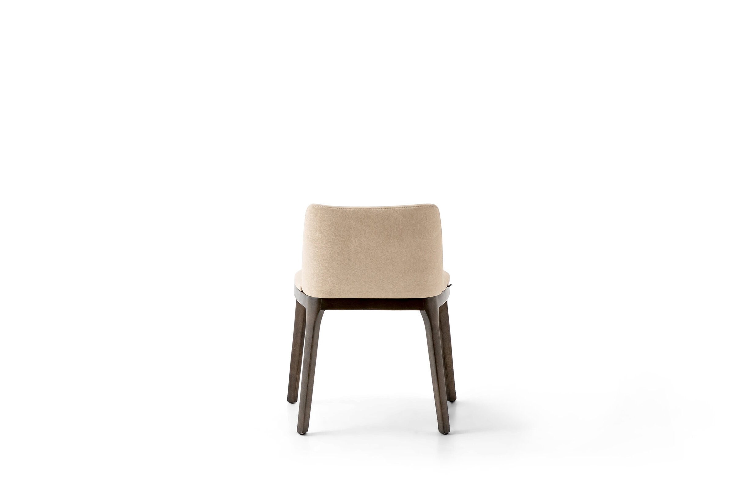 Elegant beige upholstered dining chair with wooden legs, ideal for contemporary dining rooms and stylish interiors.