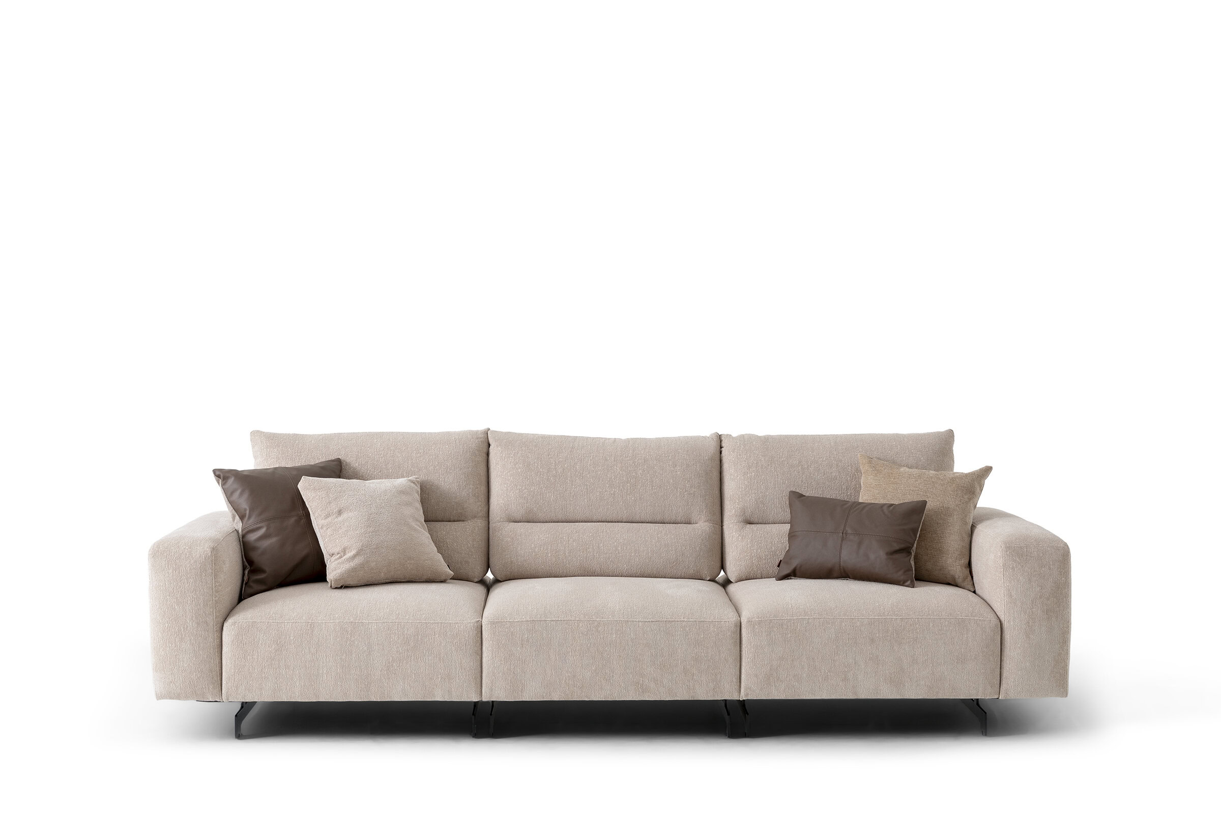Comfortable beige sofa with plush cushions and sleek design, perfect for contemporary living rooms and elegant home furniture. Shop high-quality sofas at Saloni Furniture.