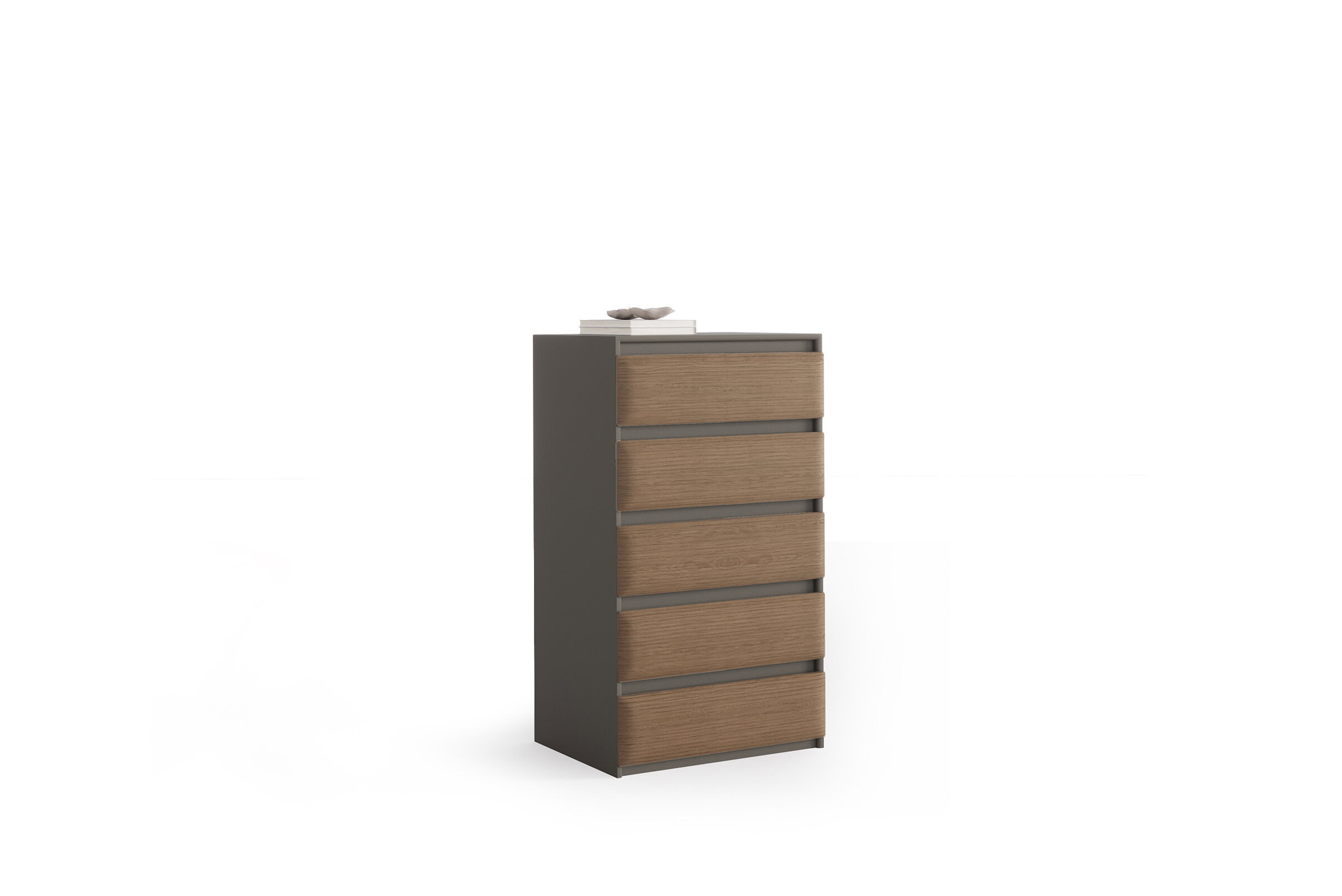Stylish wooden chest of drawers with five spacious drawers, ideal for bedroom storage and organization, featuring a sleek design and durable construction.