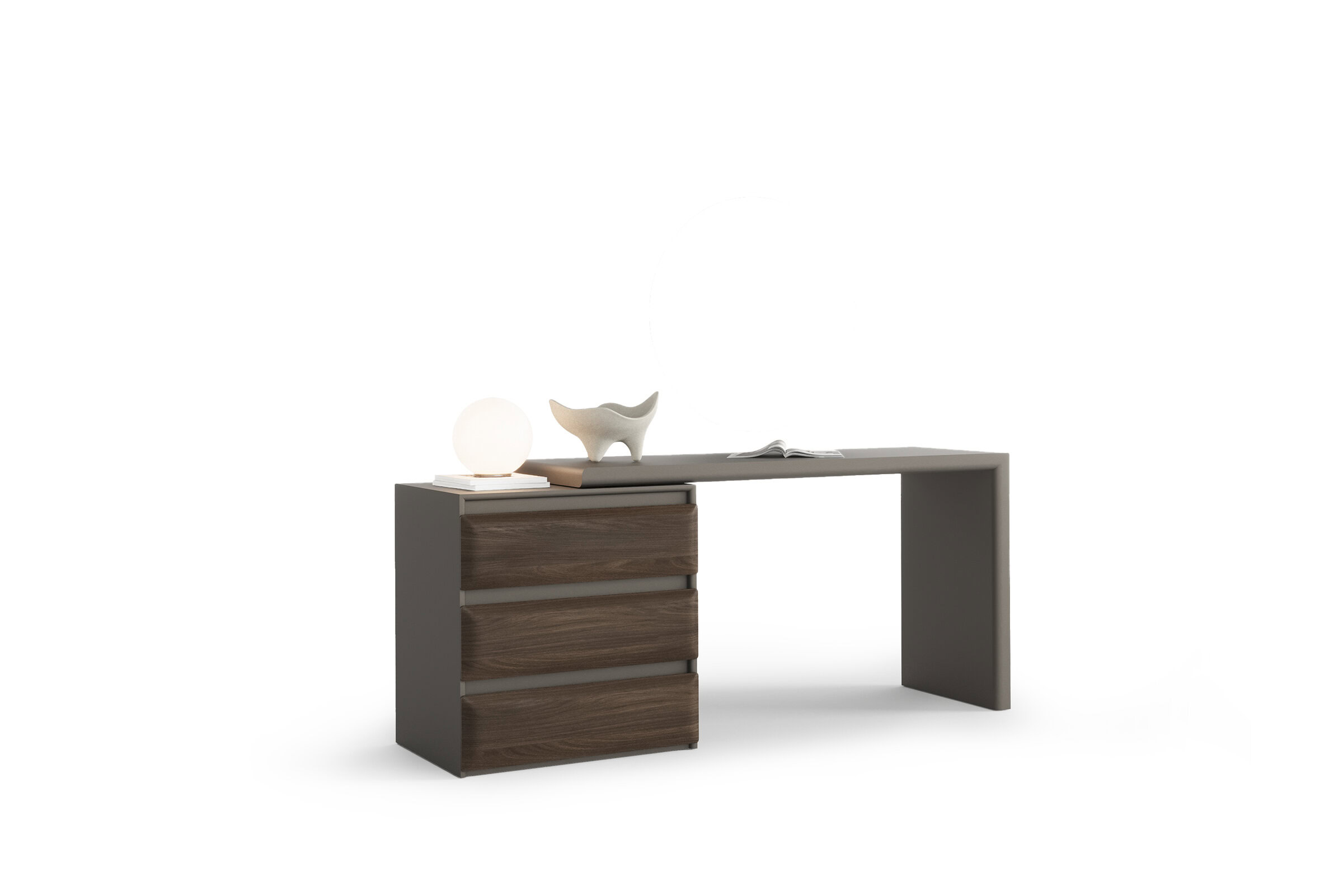 Modern wooden desk with sleek design and ample storage drawers, ideal for home or office use. Crafted from high-quality materials, combining functionality with contemporary style.