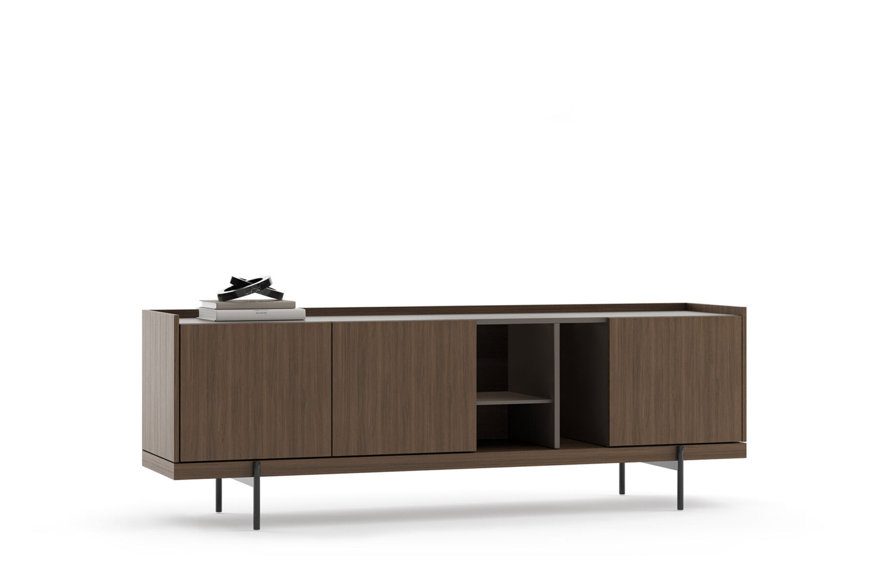 Mid-century modern wooden sideboard with sleek design and ample storage, perfect for living rooms or offices. Crafted from high-quality walnut, combining style and functionality.