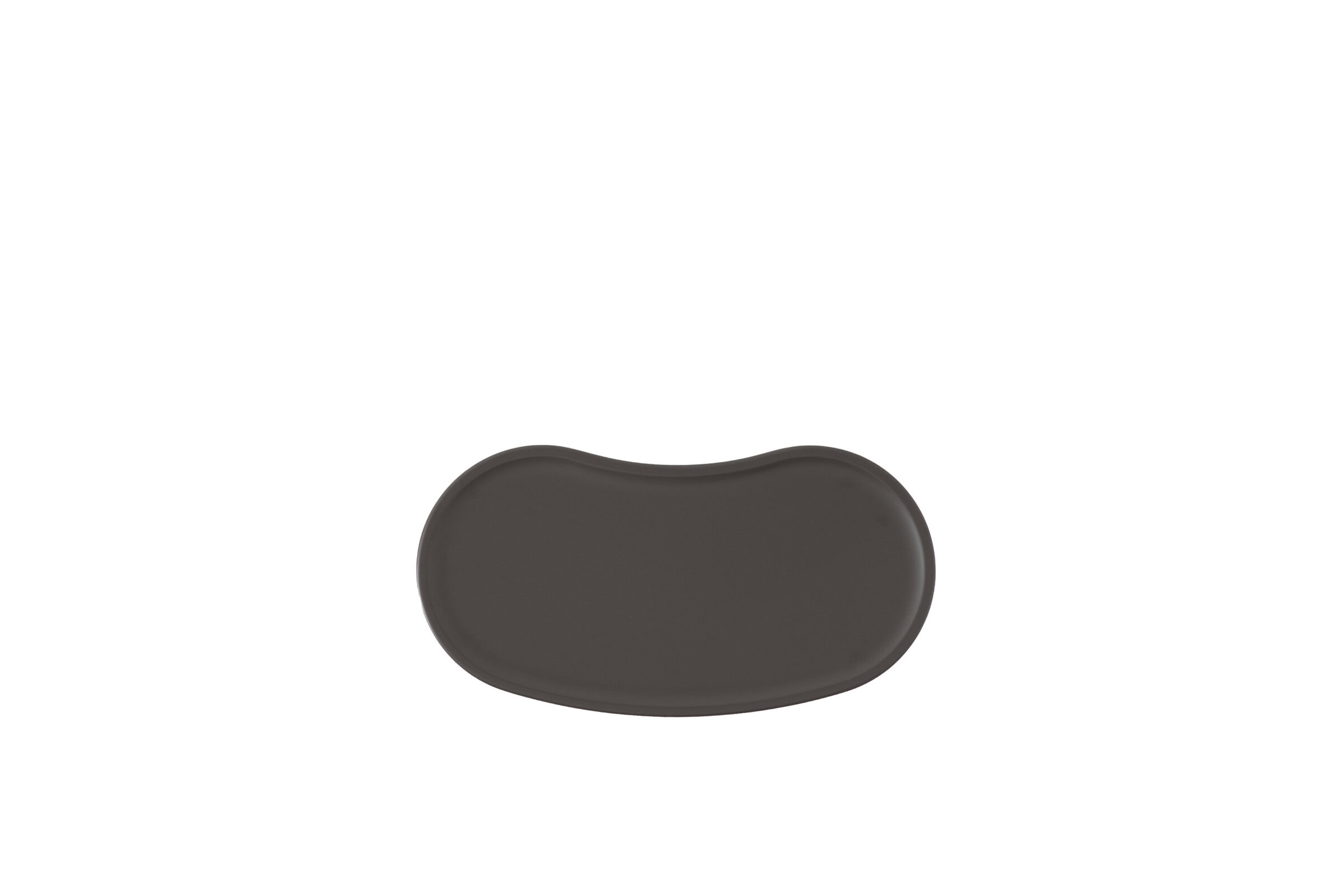 Sleek, modern coffee table by Saloni Furniture featuring a smooth, oval-shaped dark surface for contemporary living room decor.