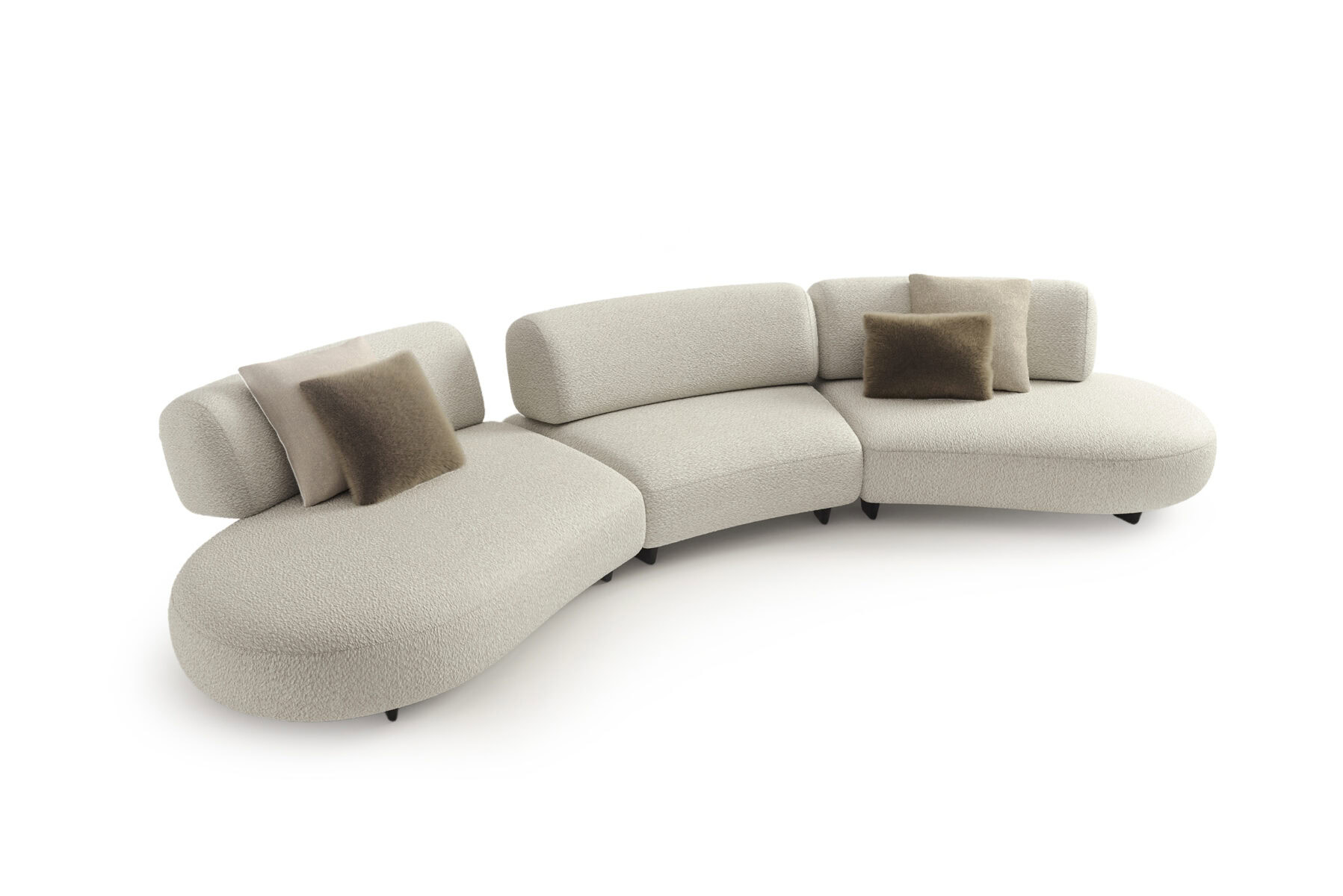 Modern beige sectional sofa with brown accent pillows, perfect for contemporary living rooms and comfortable seating.