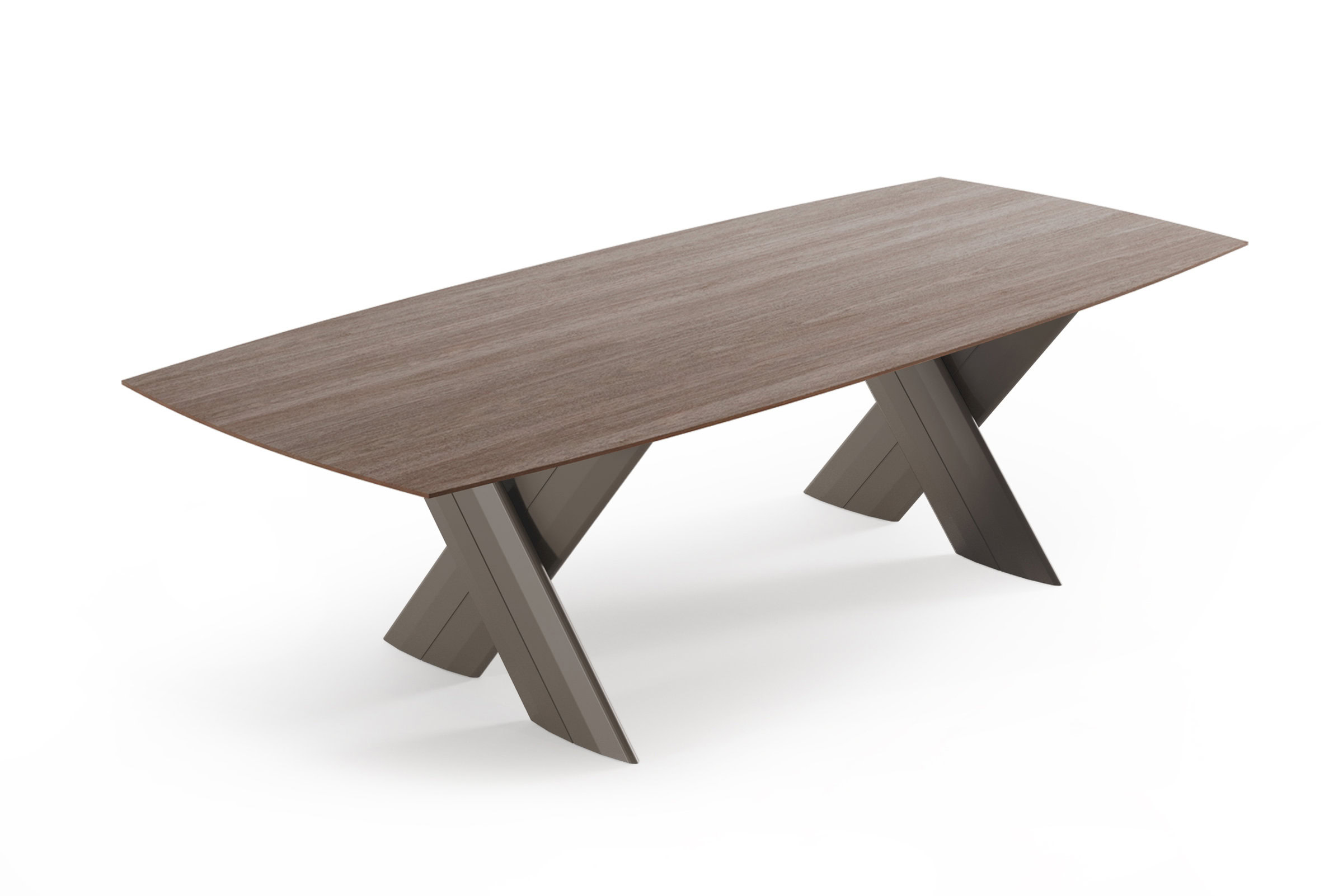 Sleek modern wooden dining table with sculptural grey base, perfect for contemporary interiors, crafted for durability and style.