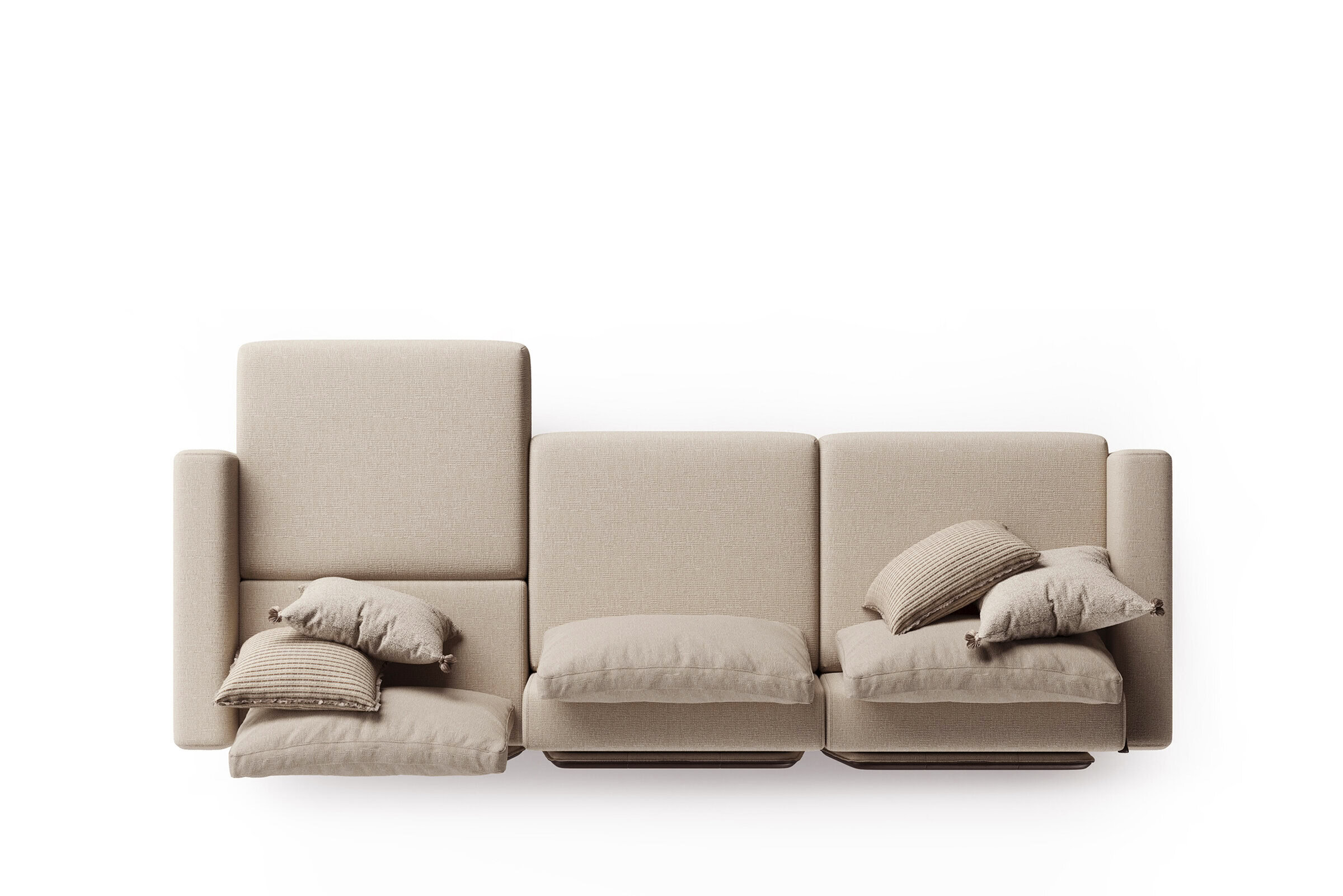 Elegant beige sofa with multiple cushions, perfect for contemporary living room decor from Saloni Furniture.