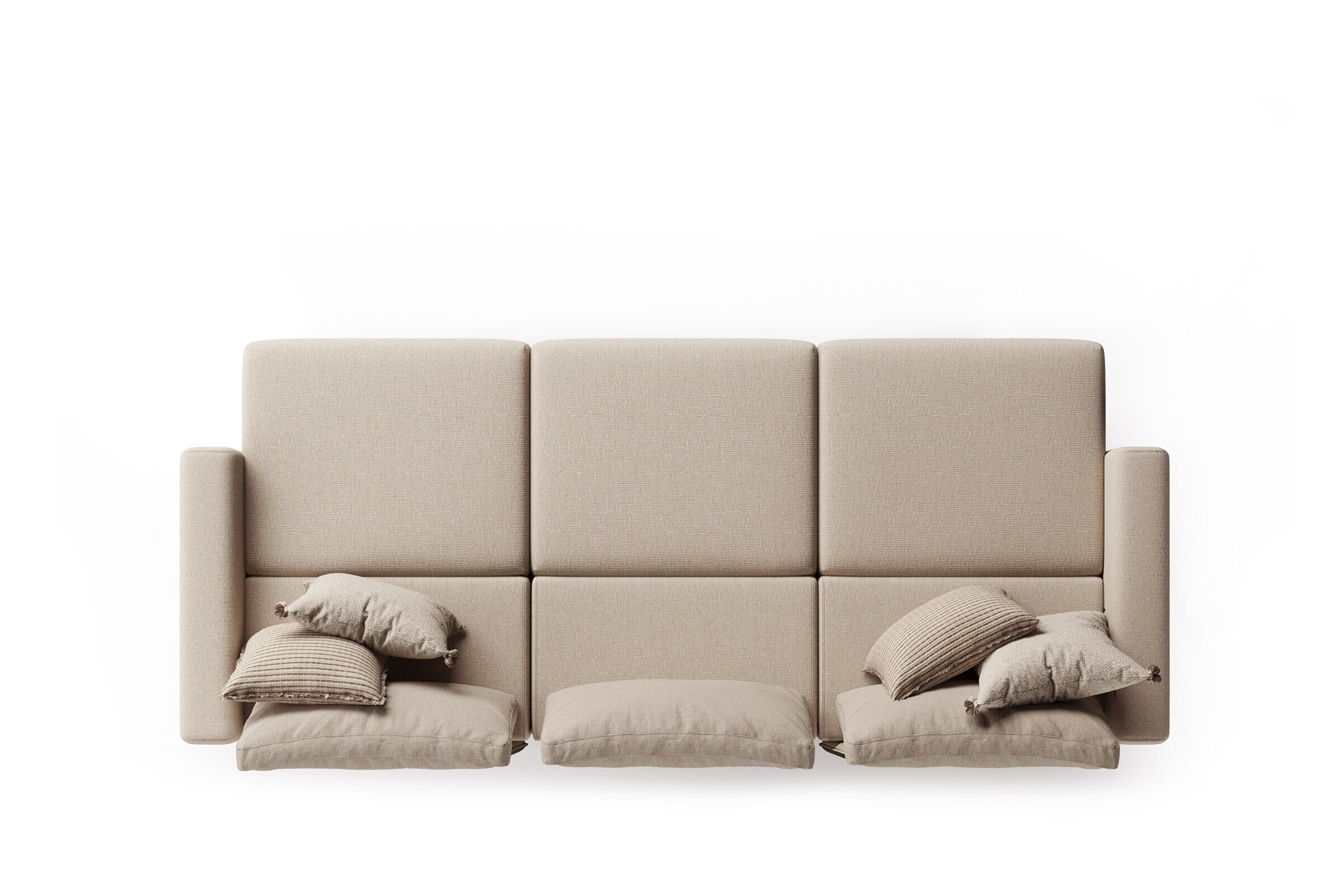 Elegant beige sofa with plush cushions and a minimalist design, perfect for contemporary living rooms.