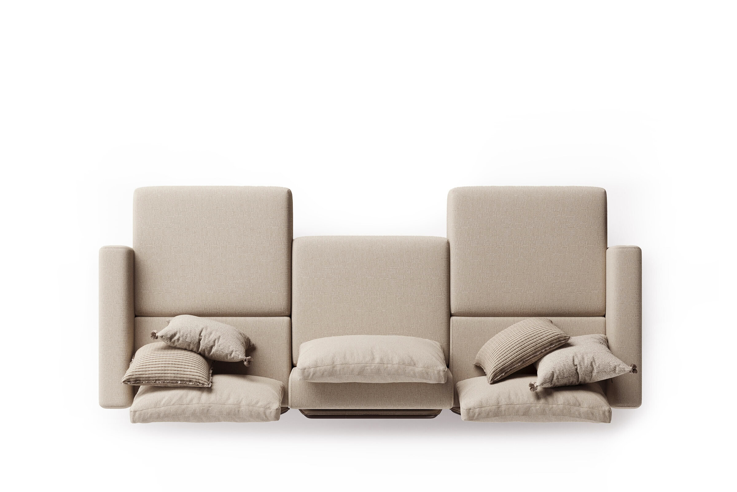 Elegant beige sofa with plush cushions, perfect for contemporary living room decor from Saloni Furniture.
