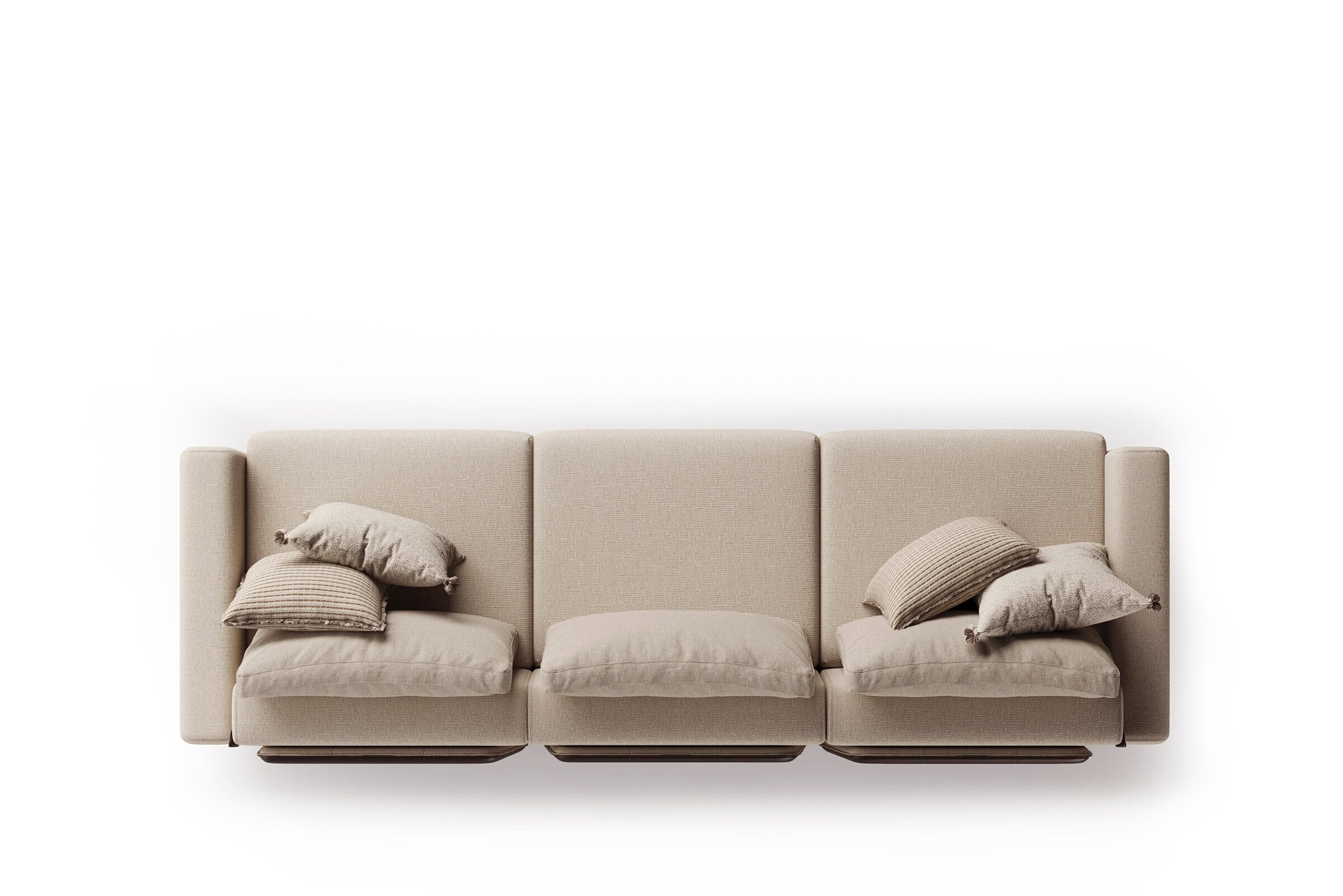 Elegant beige sofa with multiple cushions, perfect for contemporary living room decor.
