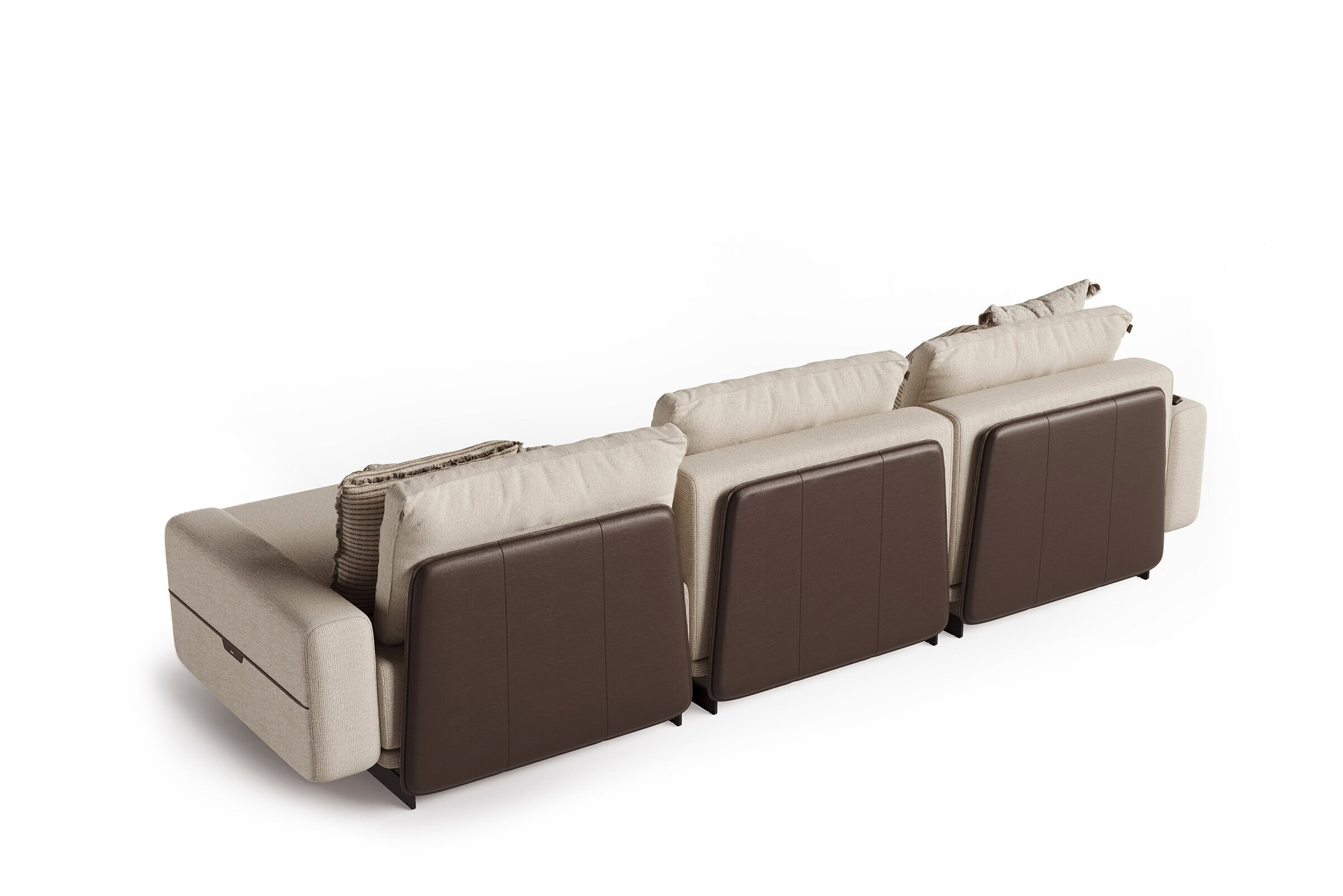 Contemporary sofa set with leather and fabric cushions, ideal for stylish living rooms and family spaces.