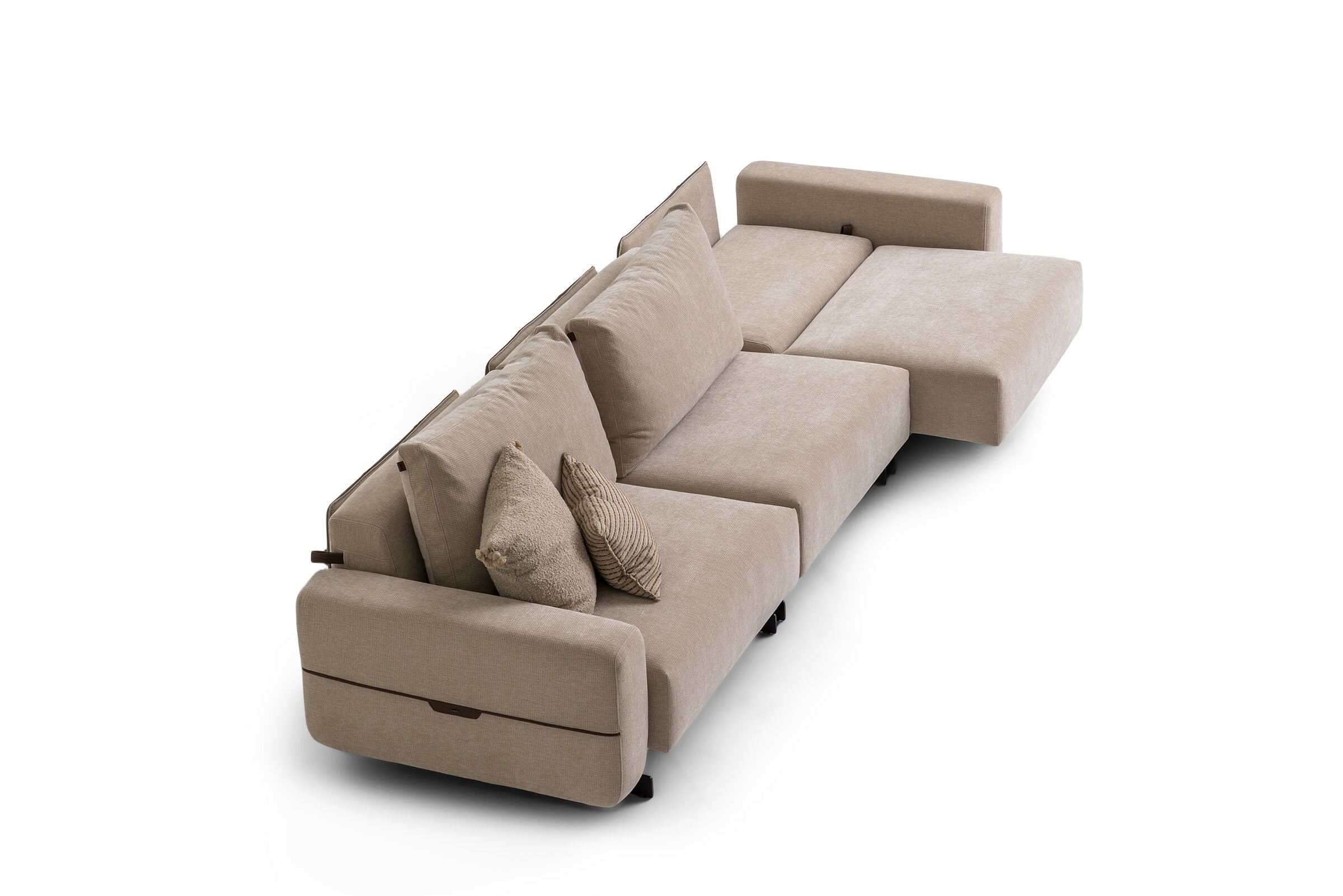 Comfortable beige sectional sofa with chaise lounge, perfect for modern living rooms, offering stylish and functional furniture from Saloni Furniture.