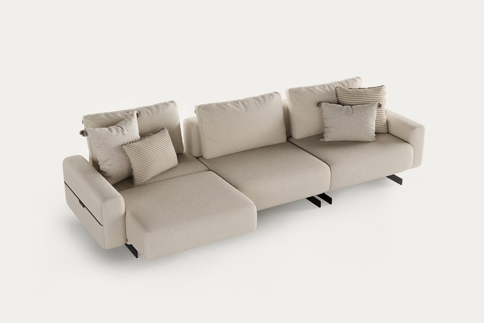 Elegant beige sectional sofa with multiple cushions, perfect for contemporary living rooms, from Saloni Furniture.
