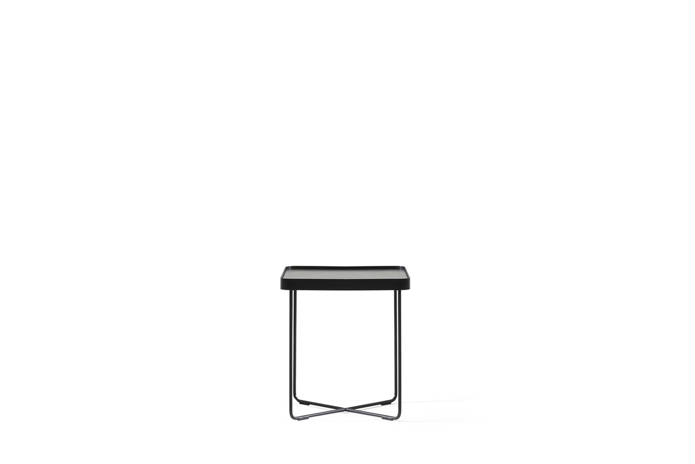 Sleek black side table with minimalist design, metal frame for modern living room or bedroom decor. Perfect for stylish storage and accent furniture.