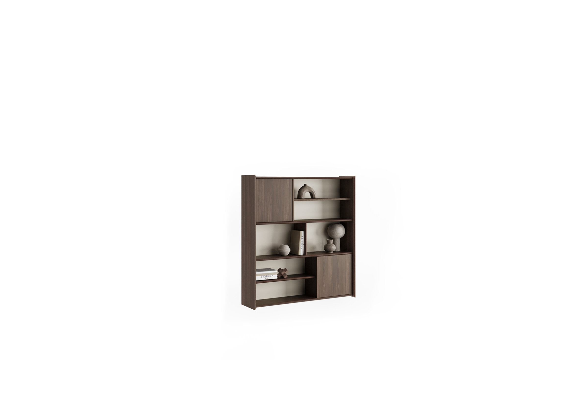 Elegant wooden modern bookshelf with open shelves and closed cabinets, ideal for contemporary living rooms and offices, showcasing stylish storage solutions for home decor and organization.