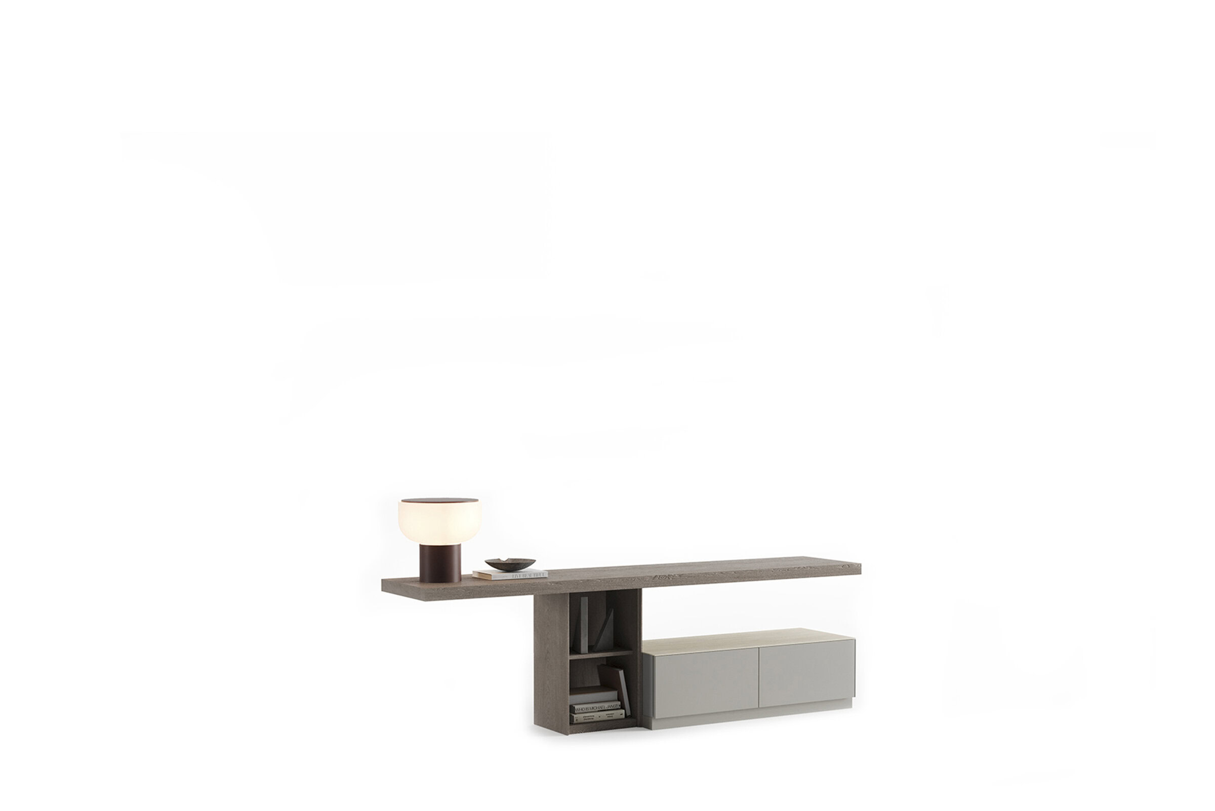 Sleek modern console table with storage compartments and minimalist design, ideal for contemporary home decor and furniture.