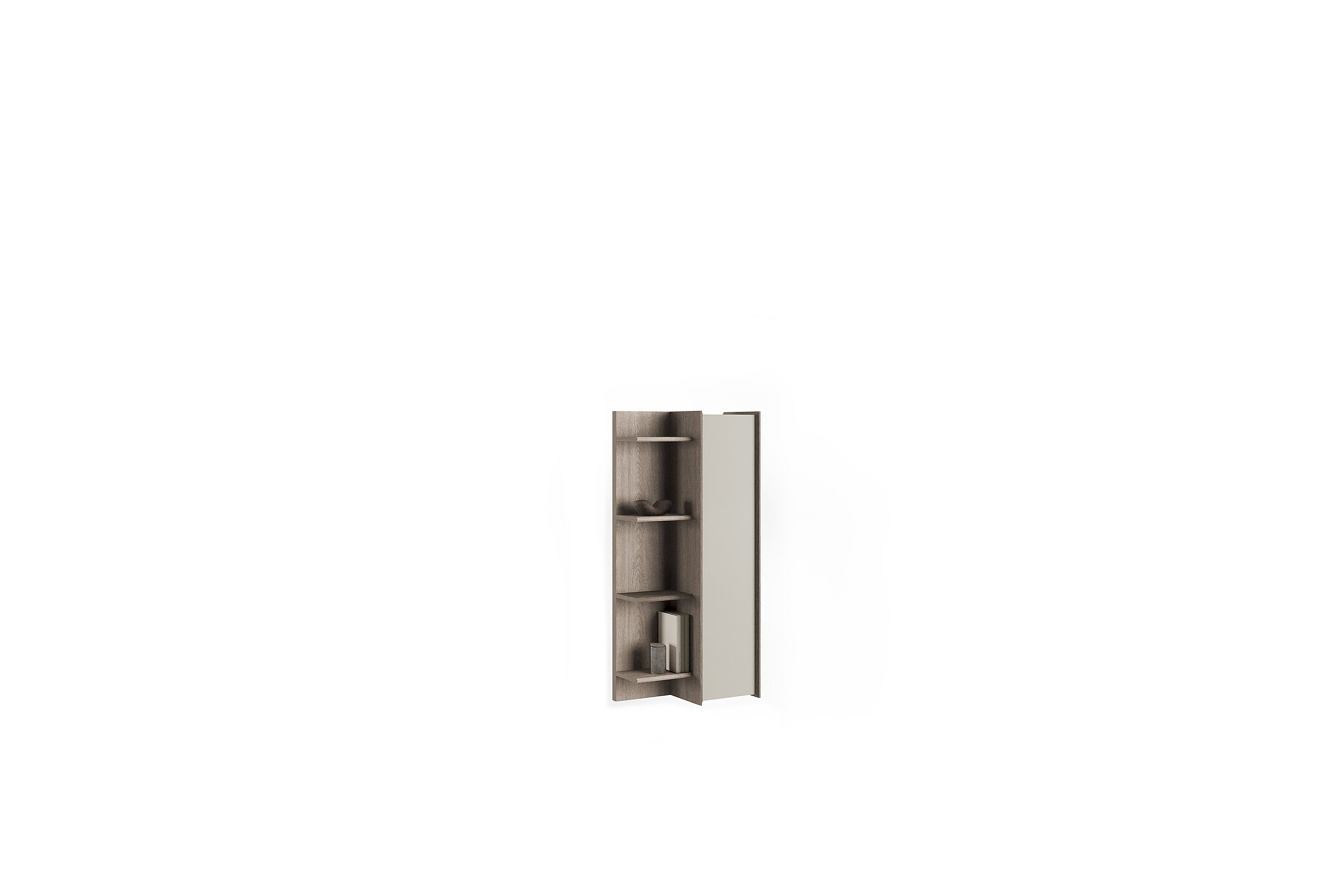 Modern wooden bookshelf with closed cabinet door, ideal for stylish interior decor and space organization.