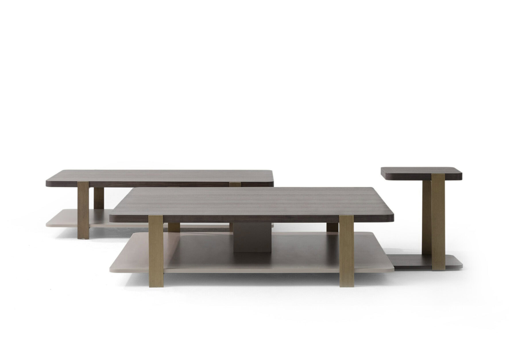 Contemporary wooden coffee tables set in neutral tones with sleek, minimalist design, perfect for modern living room decor and stylish interior spaces.
