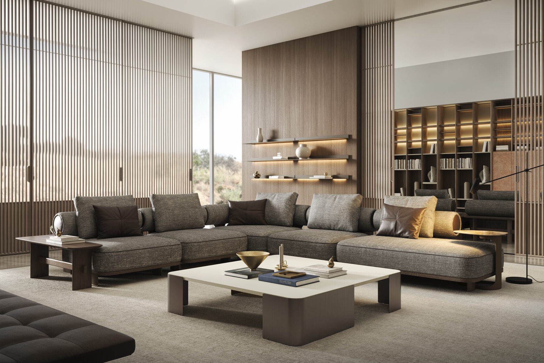 Elegant living room featuring Saloni Furniture's contemporary sofa set and stylish decor. Perfect for modern homes, combining comfort and sophisticated design.
