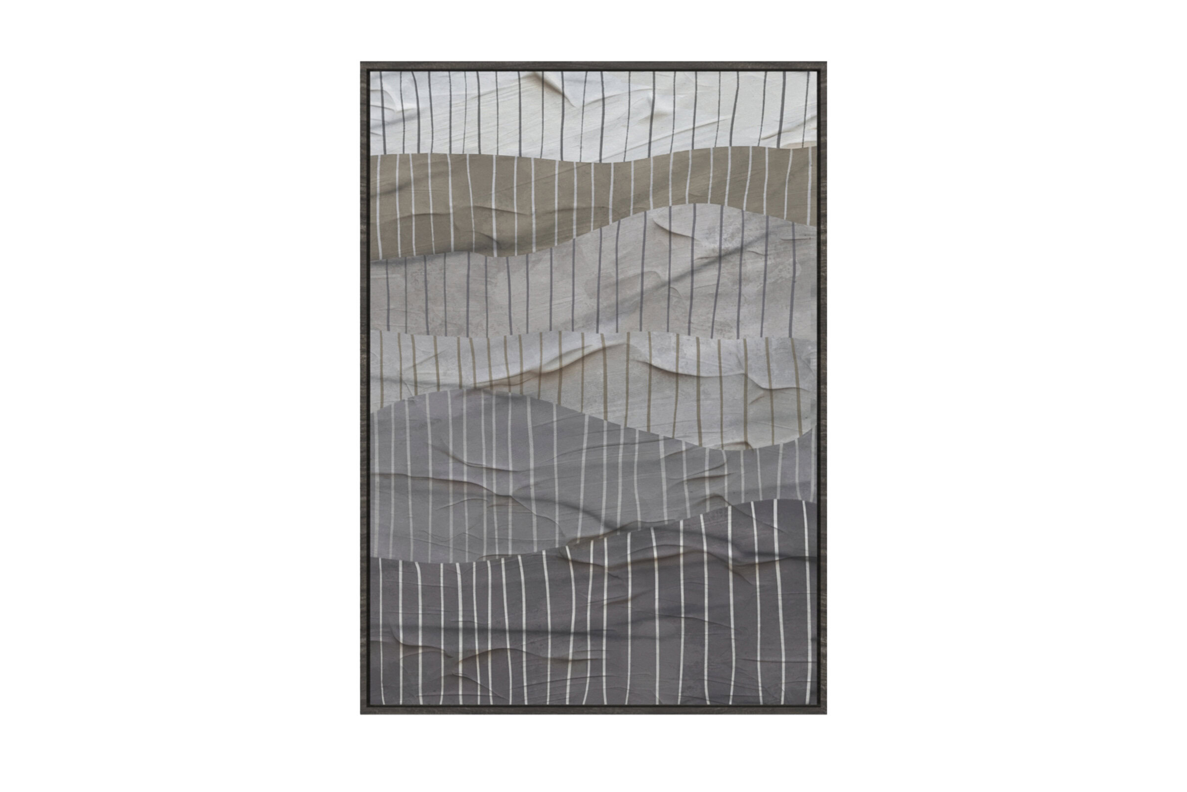 Abstract fabric wall art featuring layered neutral tones and vertical stripe accents, perfect for contemporary interior decor.