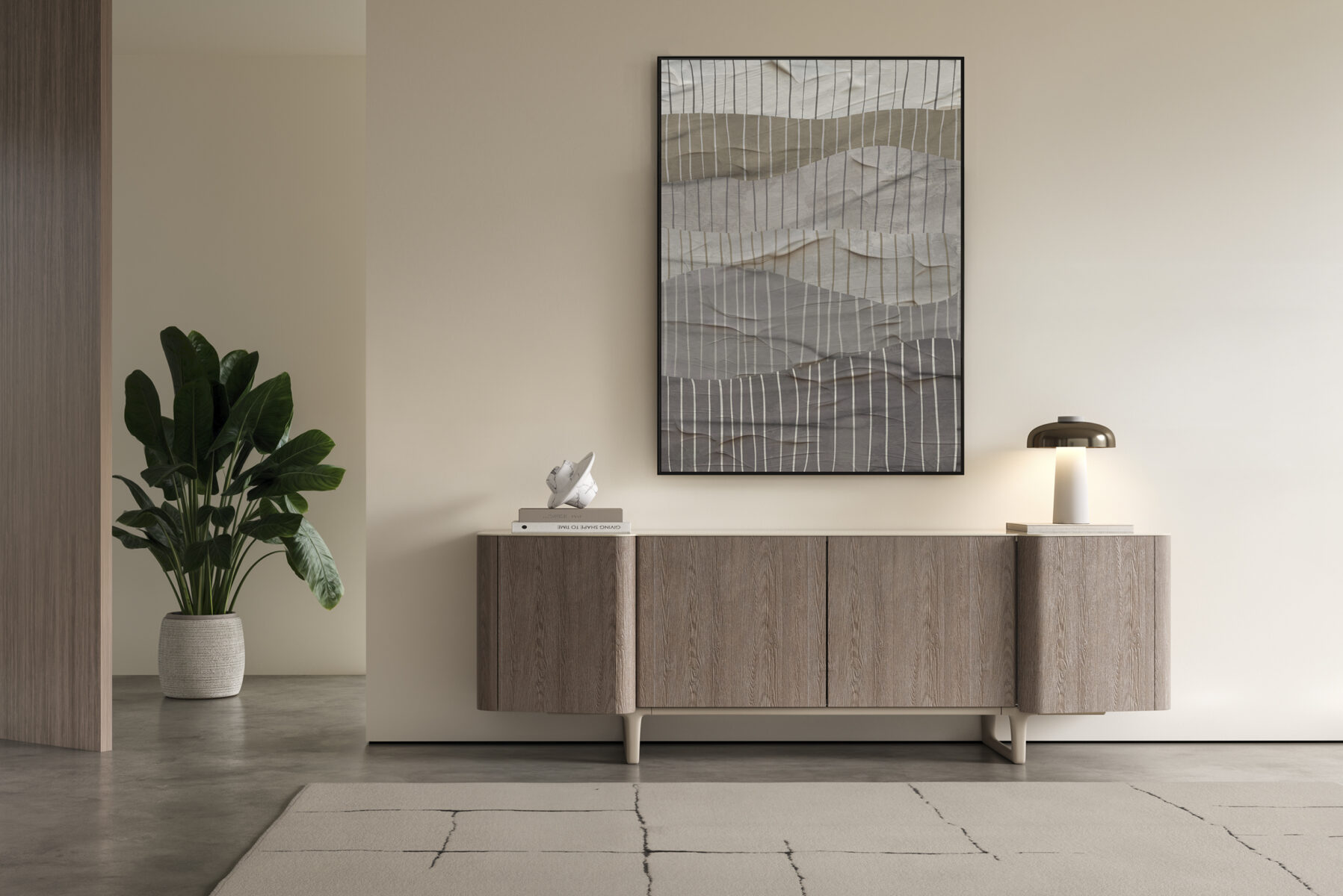 Elegant wooden sideboard with clean lines, perfect for contemporary living spaces. Crafted from high-quality wood, it offers stylish storage solutions.