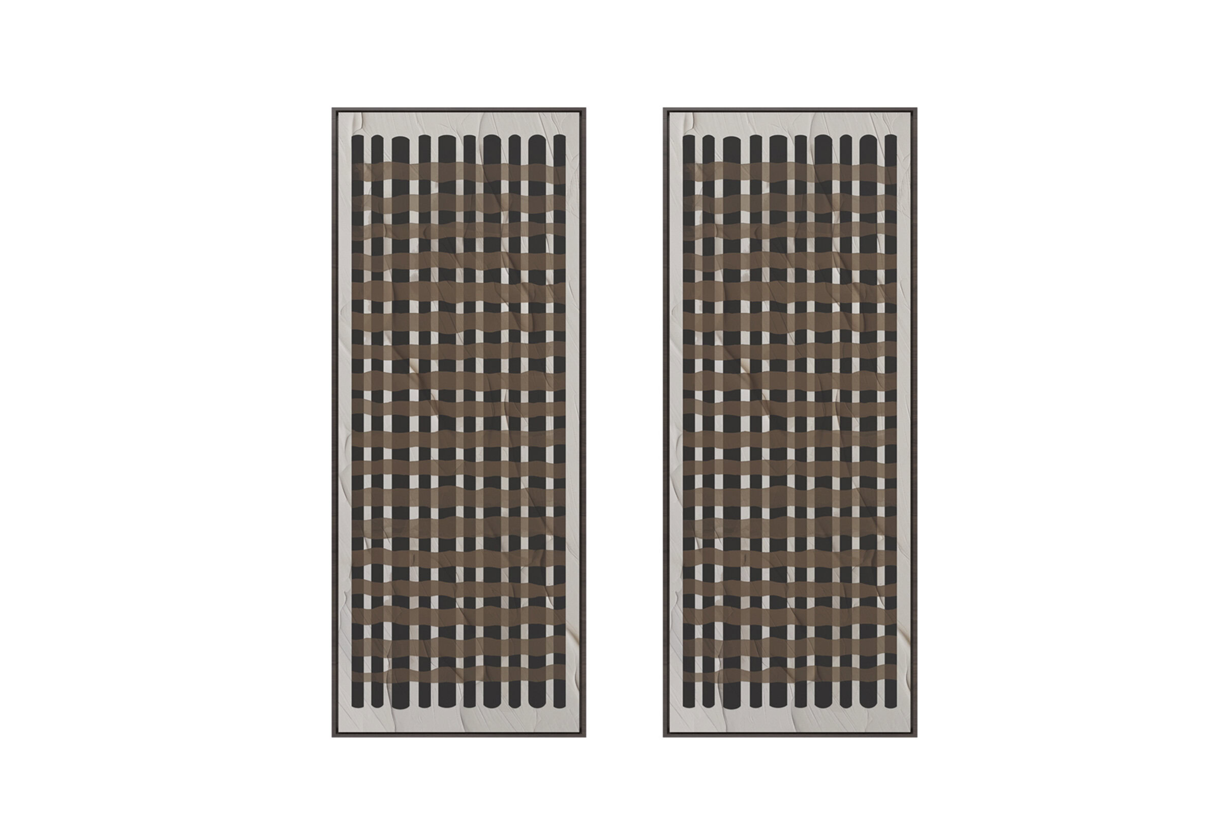 Pair of modern wooden room dividers with geometric lattice design, ideal for creating privacy and stylish separation in contemporary interiors.