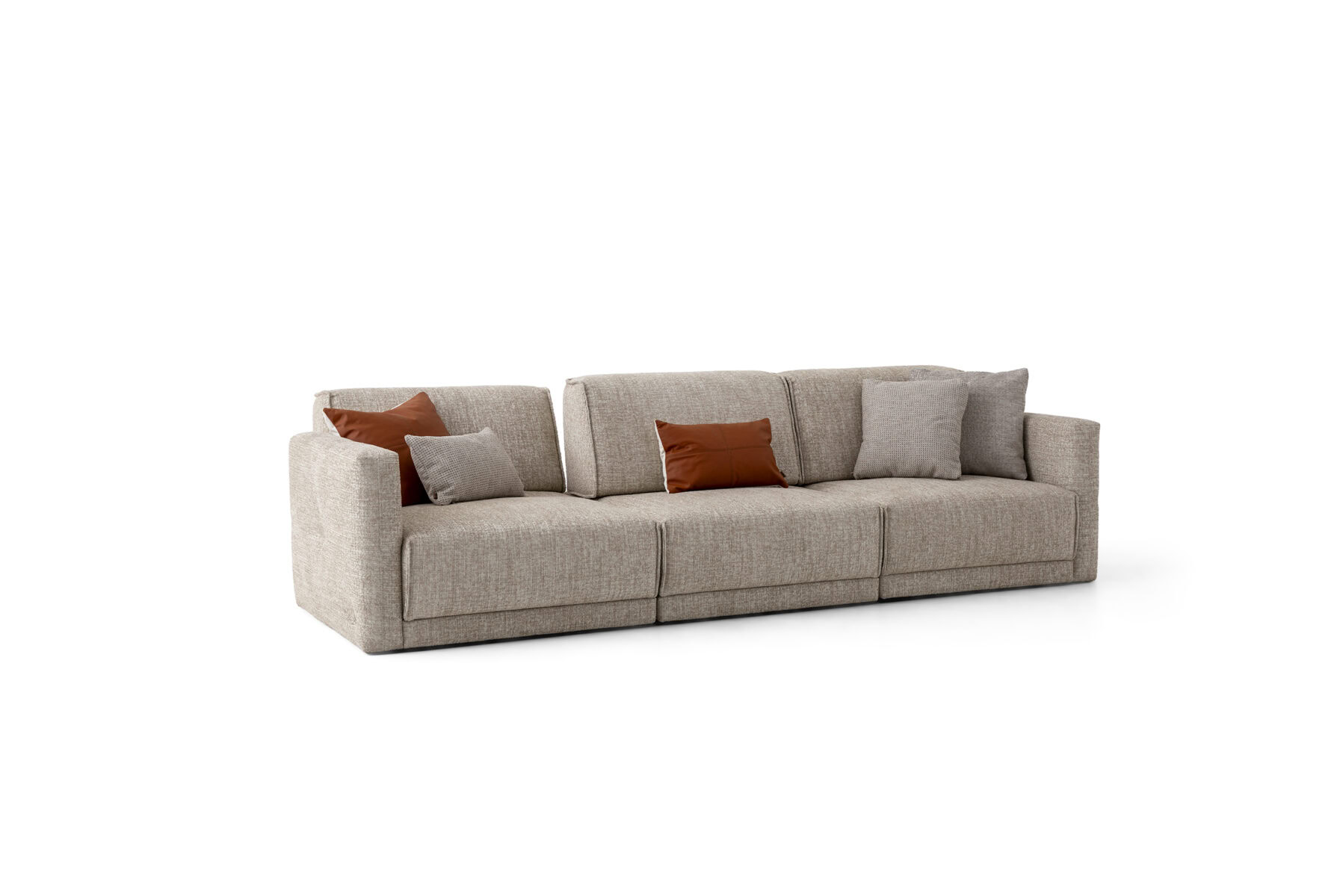 Comfortable beige sofa with cushions, ideal for stylish, modern home decor and furniture shopping.