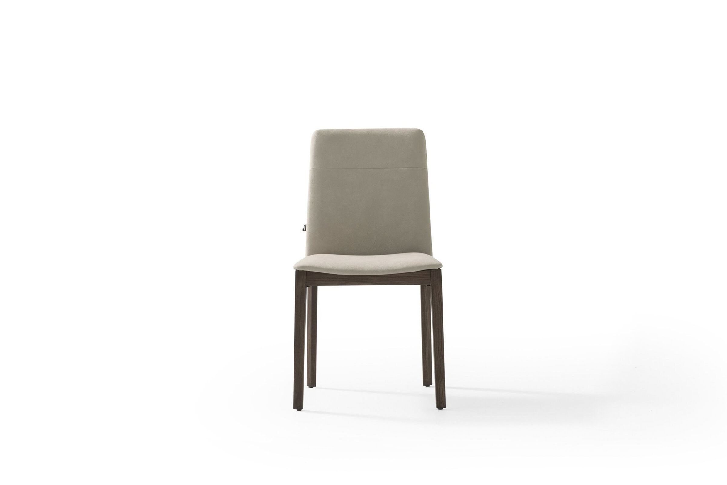 Luxury dining chair with beige upholstered seat and backrest, wooden legs, modern design, perfect for contemporary dining rooms or kitchen spaces.