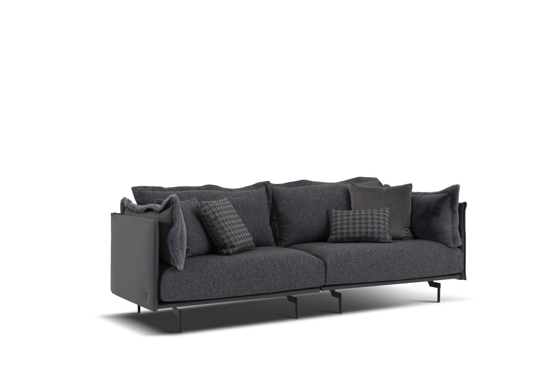Luxurious dark gray modern sofa with plush cushions and elegant design, perfect for contemporary living rooms, combining comfort and style from Saloni Furniture.