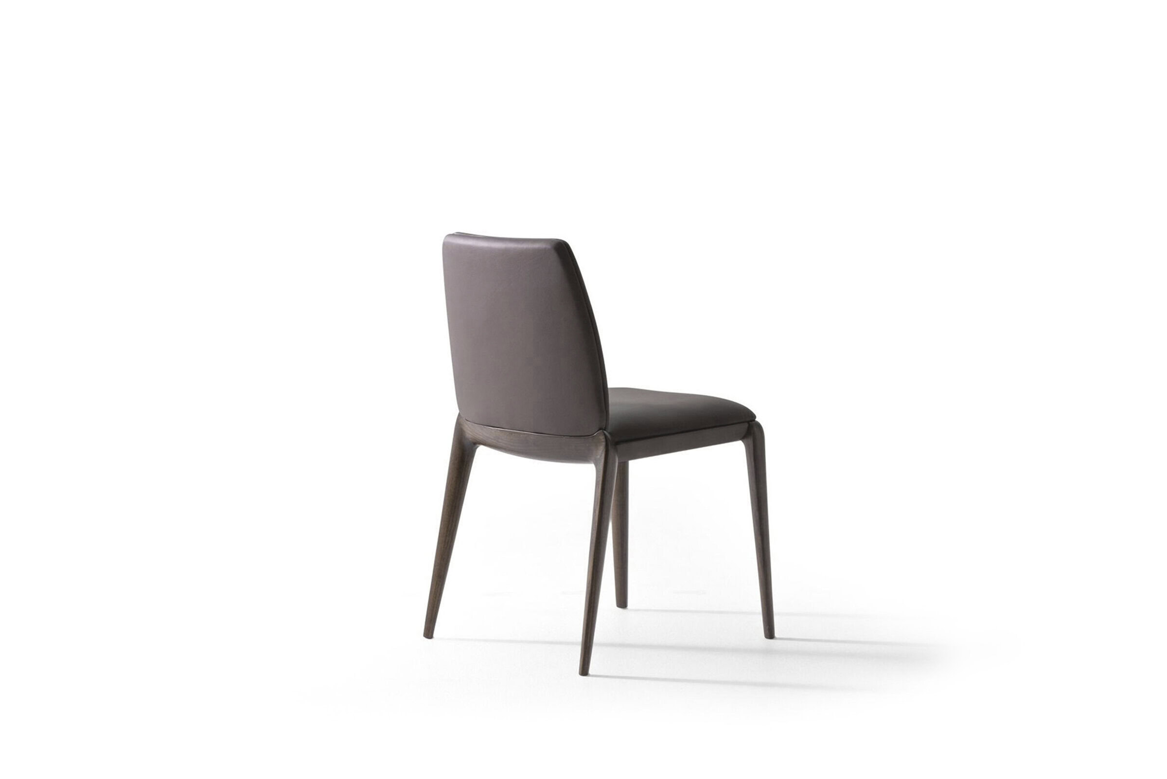 Elegant modern dining chair with cushioned seat and backrest in a neutral grey tone, crafted from high-quality wood for stylish comfort. Perfect for contemporary dining spaces.