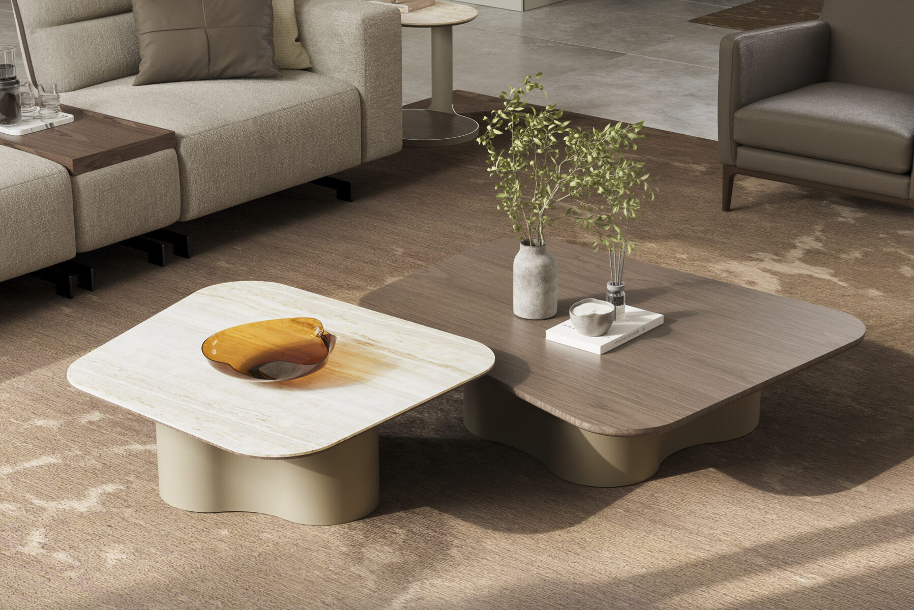 Stylish two-tone coffee table featuring a combination of light and dark wood finishes, perfect for contemporary living rooms.