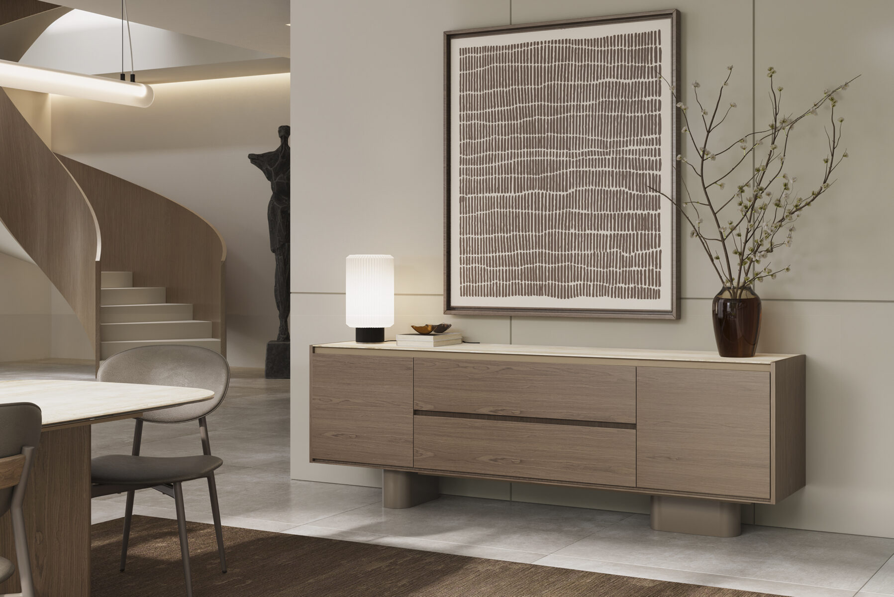 Elegant wooden sideboard with clean lines, perfect for contemporary living room decor and storage solutions. Crafted from high-quality wood, it combines style and functionality seamlessly.
