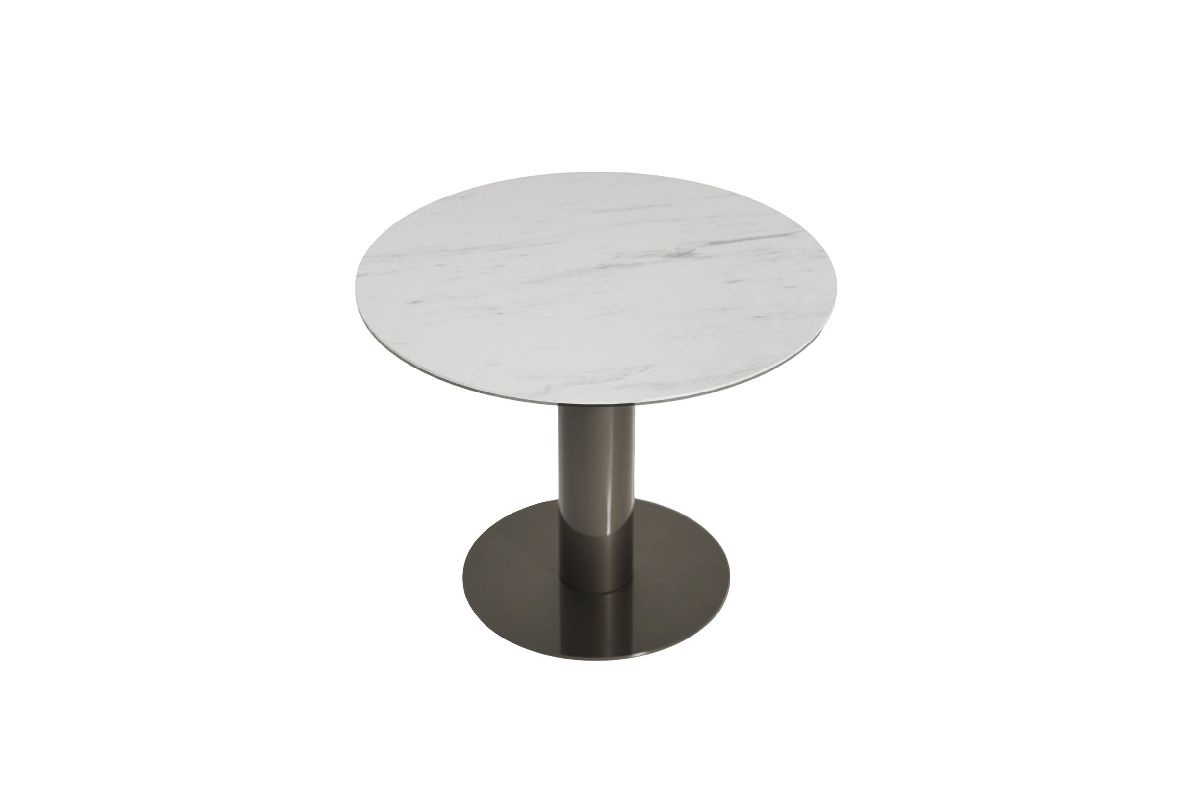 Pompeii White Marble Round Dining Table with Silver Base for Modern Interior Design.