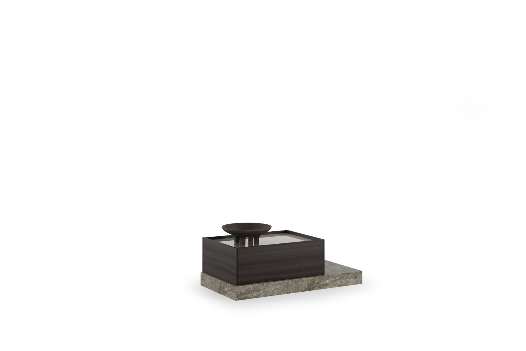 Elegant dark wood coffee table with a stone base, perfect for contemporary living rooms, showcasing high-quality craftsmanship and stylish design.