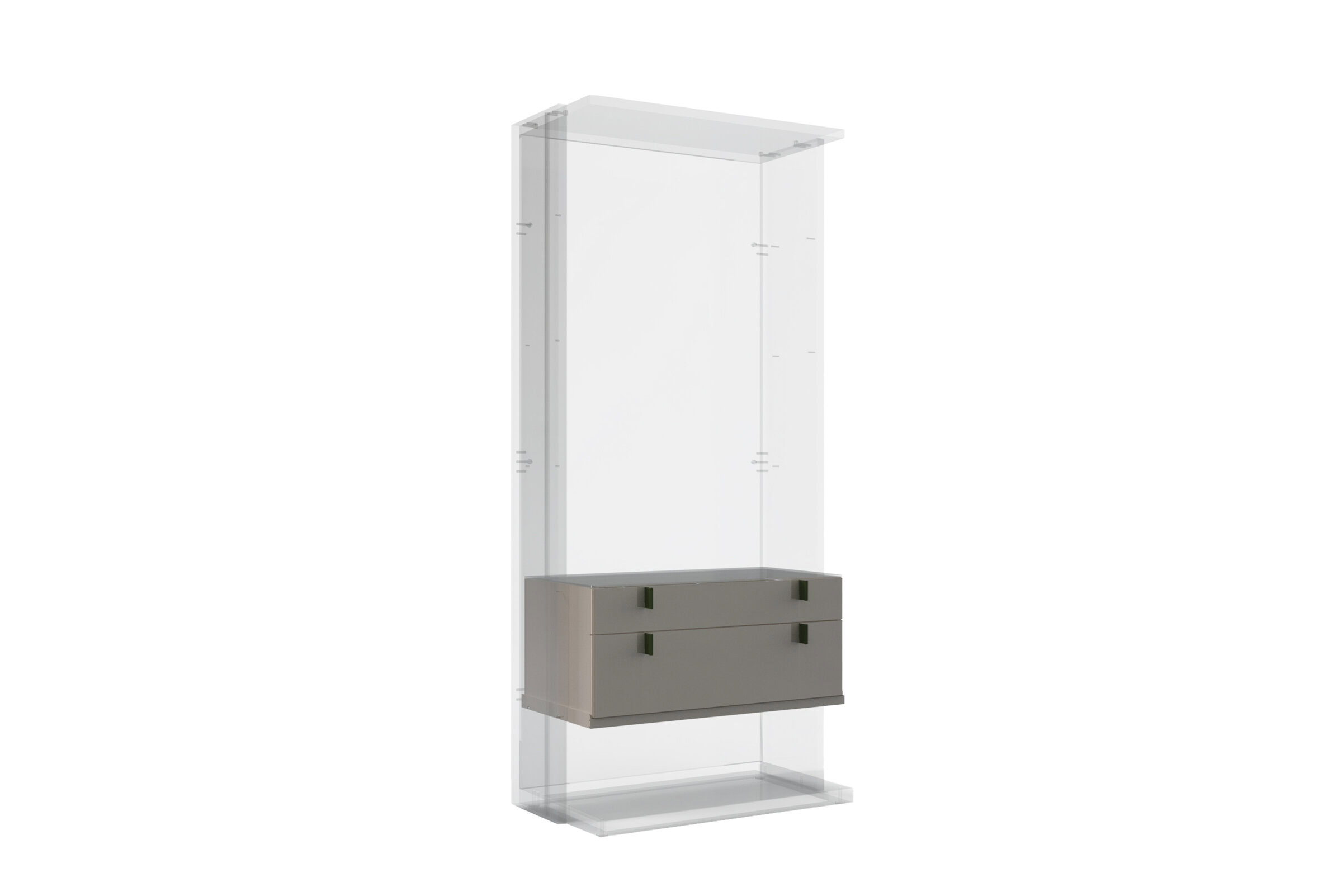 Modern glass-front display cabinet with storage drawers, ideal for home and office decor, showcasing elegant design and ample space for accessories and collectibles.