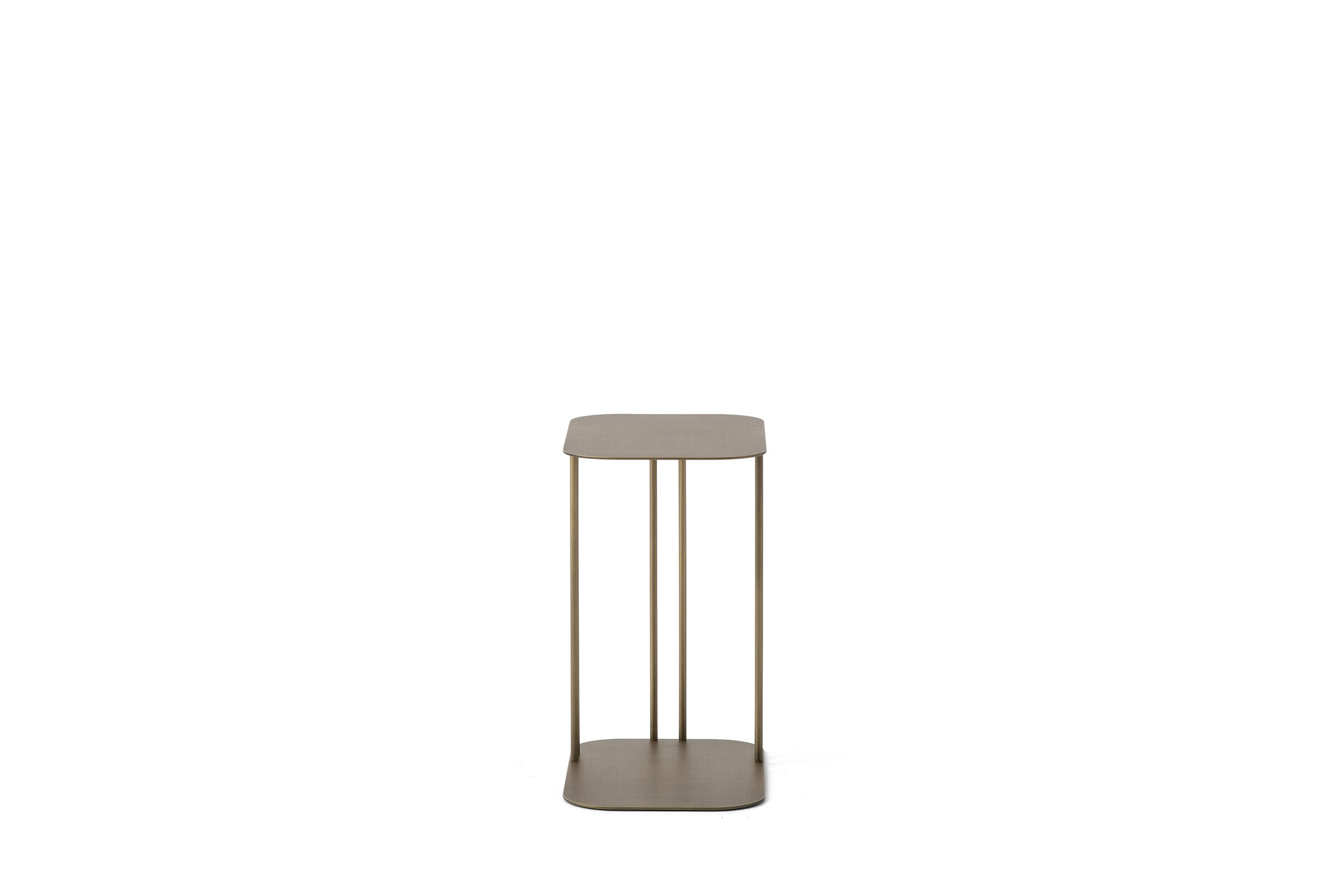 Elegant modern side table with a beige top and gold metal legs, perfect for contemporary home decor from Saloni Furniture.