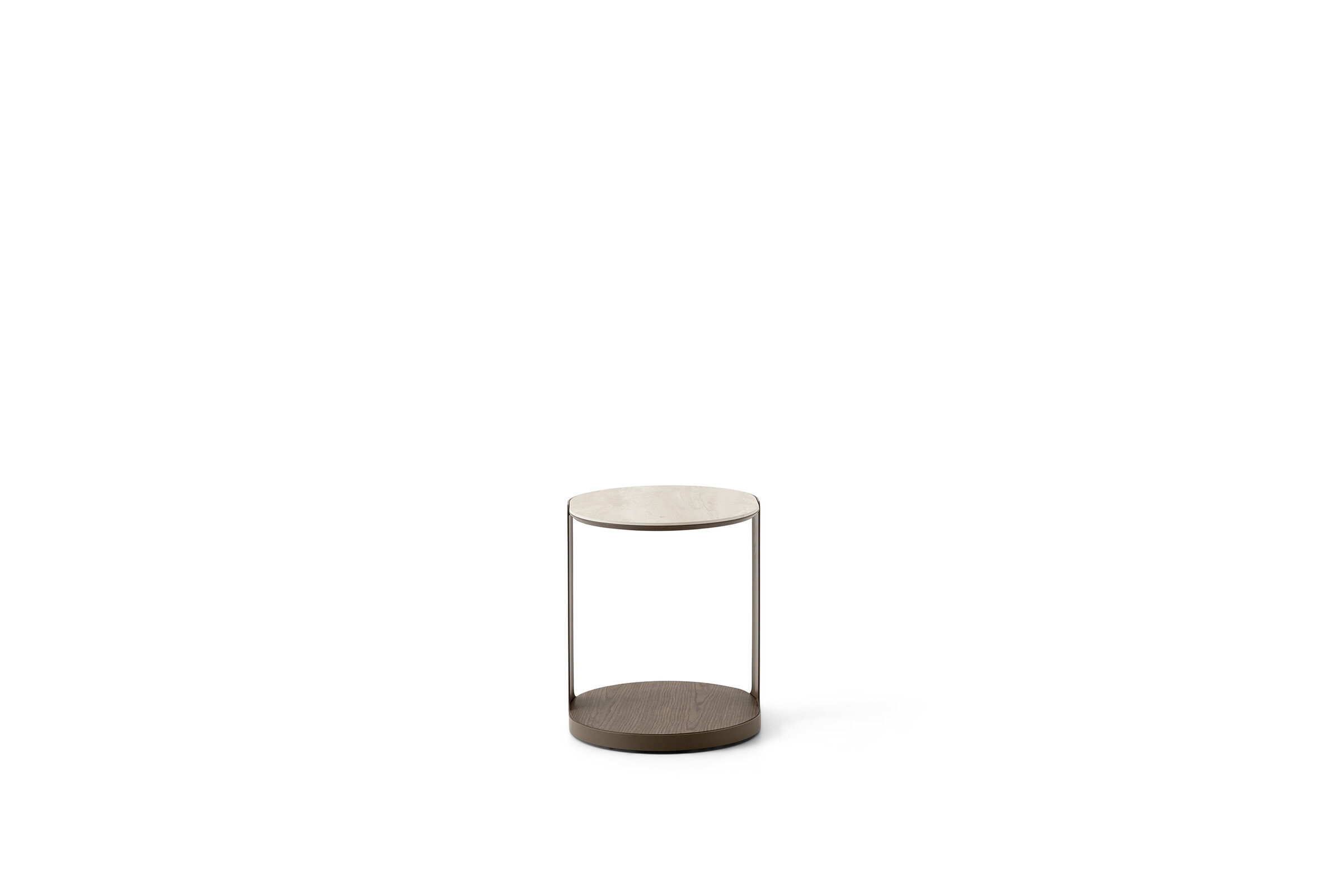 Elegant round side table with a marble top and metal frame, ideal for contemporary living room decor.