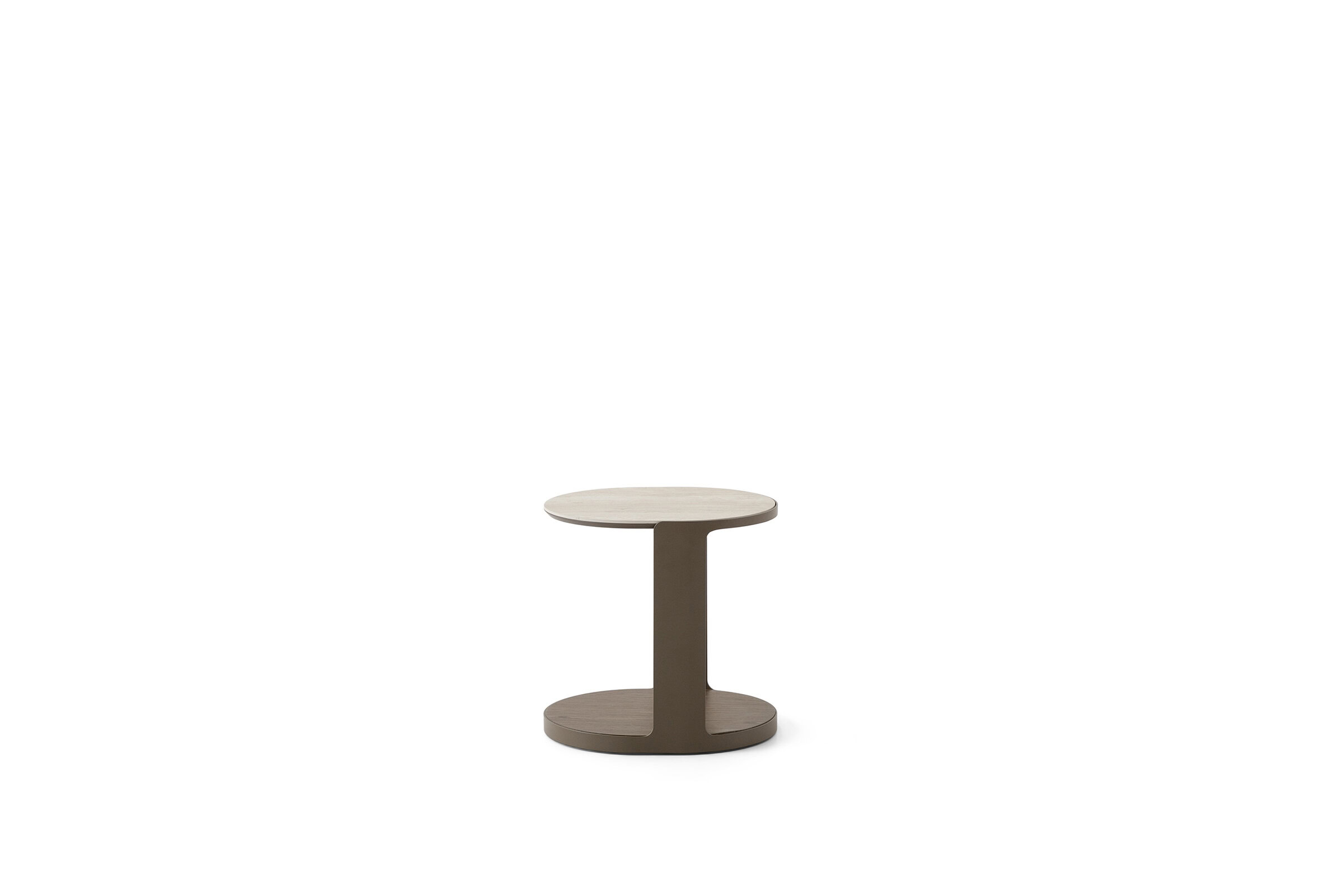 Elegant modern side table by Saloni Furniture with a round top and sleek base, perfect for contemporary living spaces.