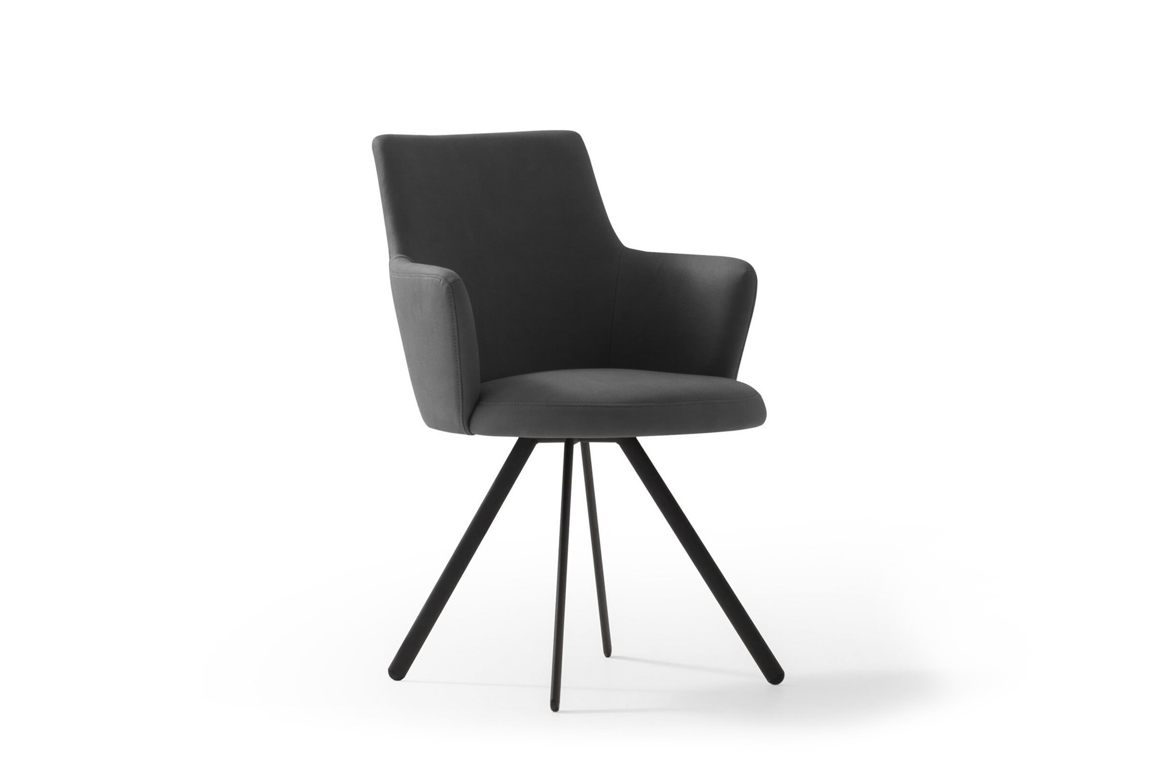 Elegant modern black and gray upholstered dining or office chair with wooden legs, stylish design, perfect for contemporary home or workspace, premium quality furniture from Saloni Furniture.