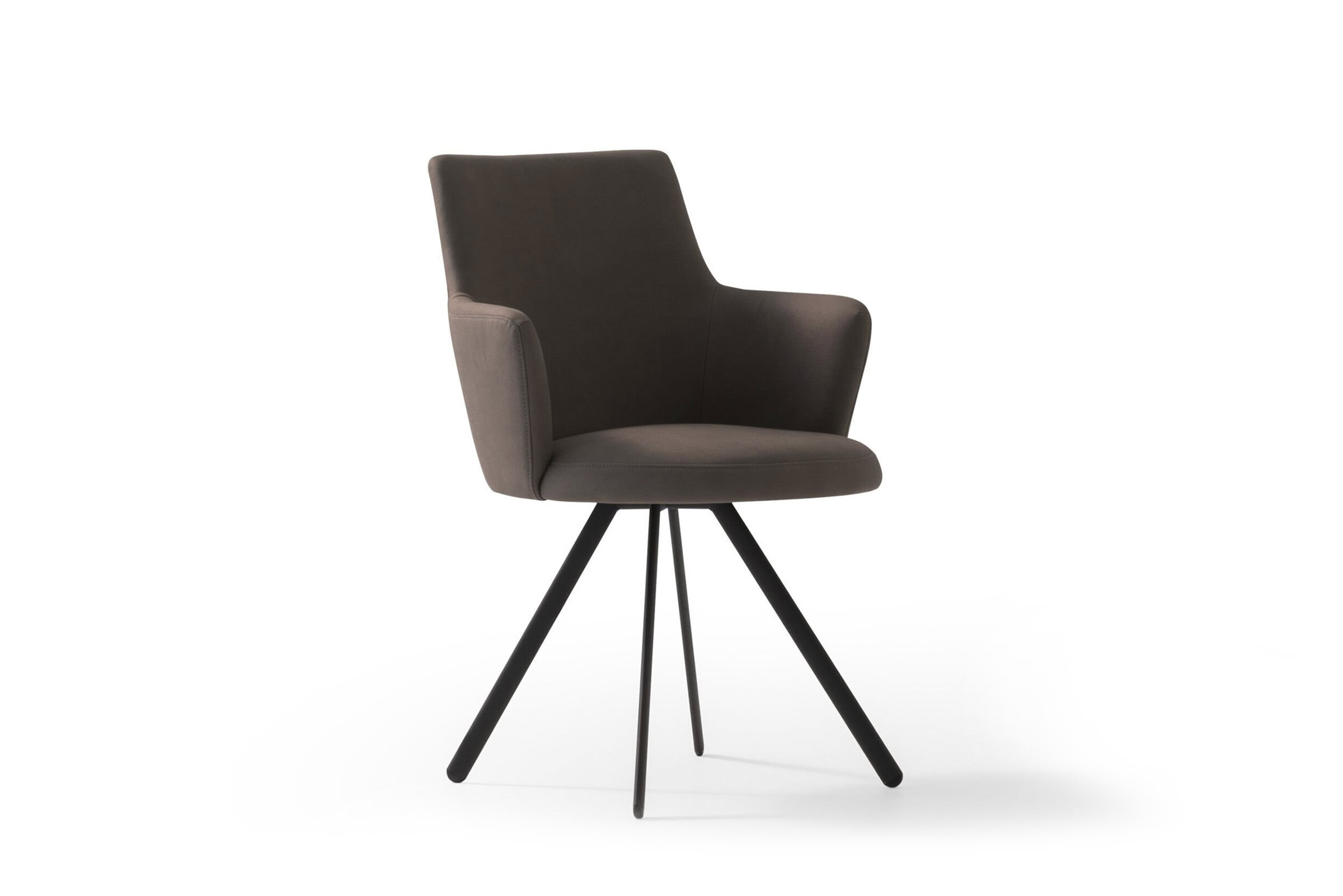 Sleek modern armchair with plush upholstery and black wooden legs, perfect for contemporary living spaces and home offices.