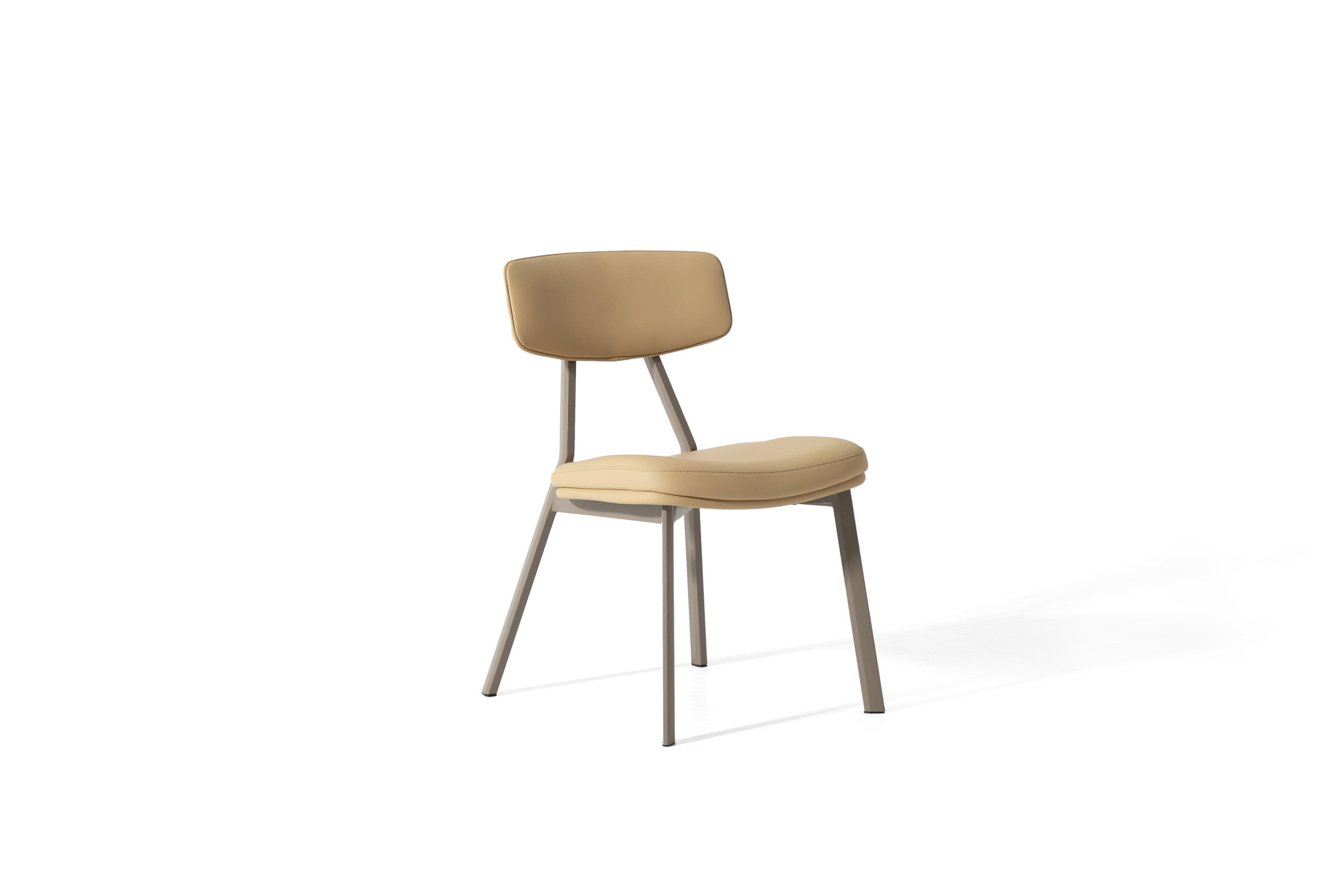 Sleek modern beige dining chair with cushioned seat and backrest, stylishly designed for contemporary home interiors and comfortable seating.