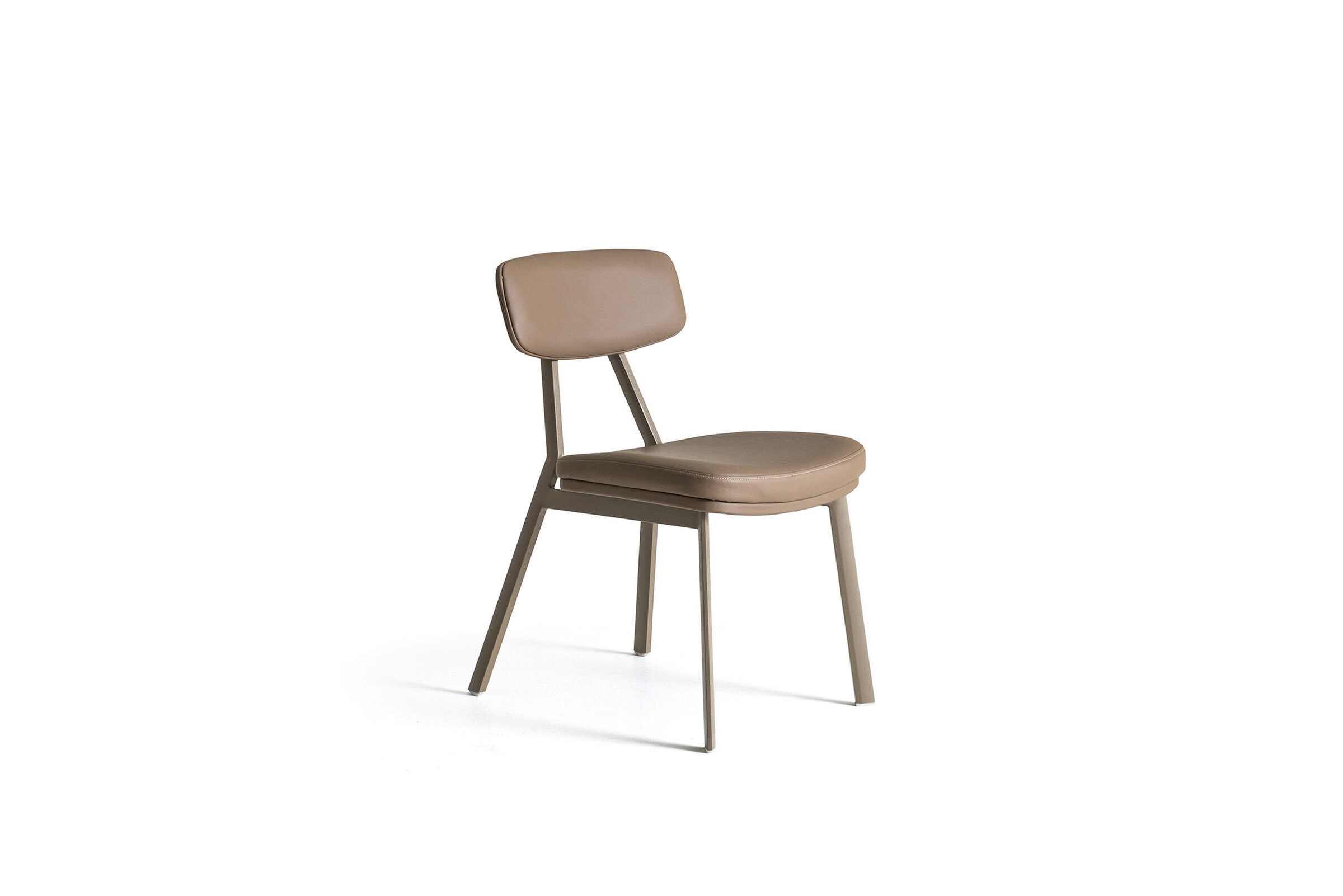 Sleek modern beige dining chair with padded seat and backrest, featuring minimalist wooden frame design for stylish comfort and versatile home or office use.